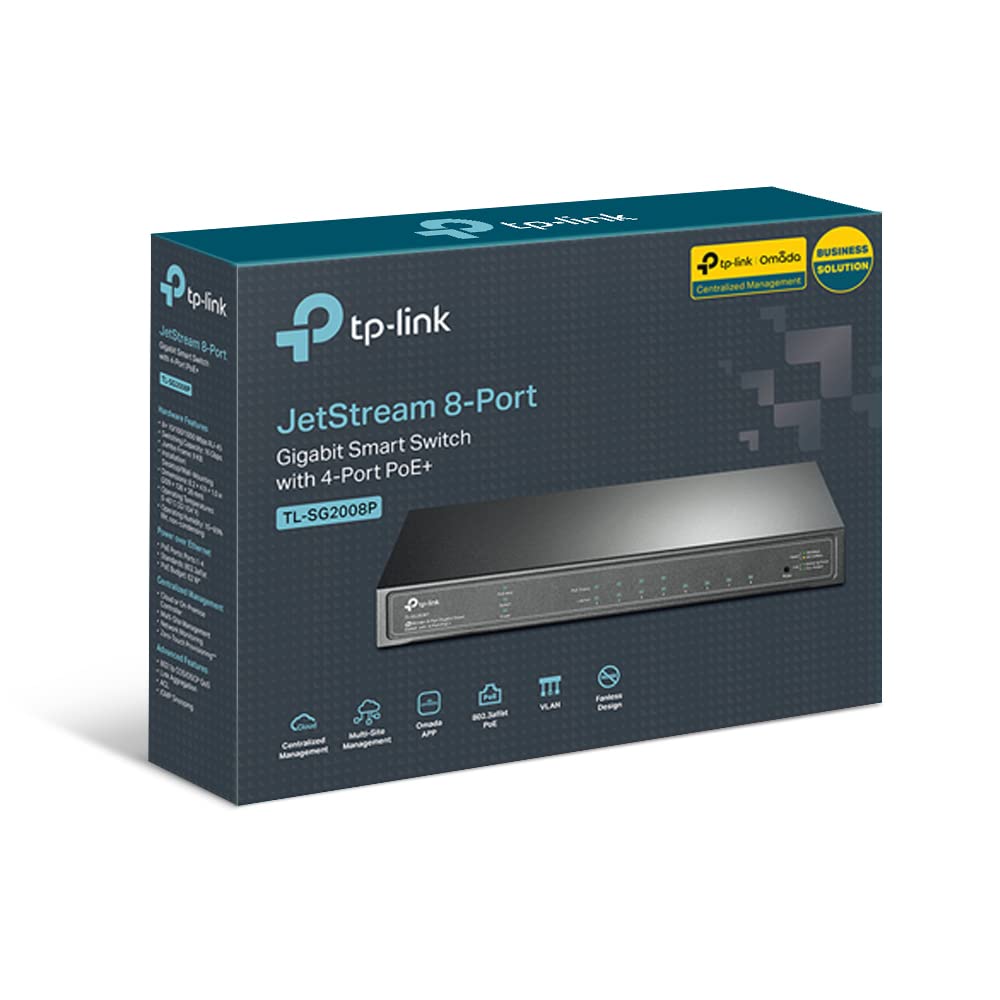 TP-Link SG2008P 8-Port Gigabit PoE Switch with 4× PoE Ports | 802.3af/at 30W per Port | 62W Total Power Budget | Metal Housing | Plug & Play | Energy Efficient | Ideal for Home Office, Small Business & IP Camera Networks