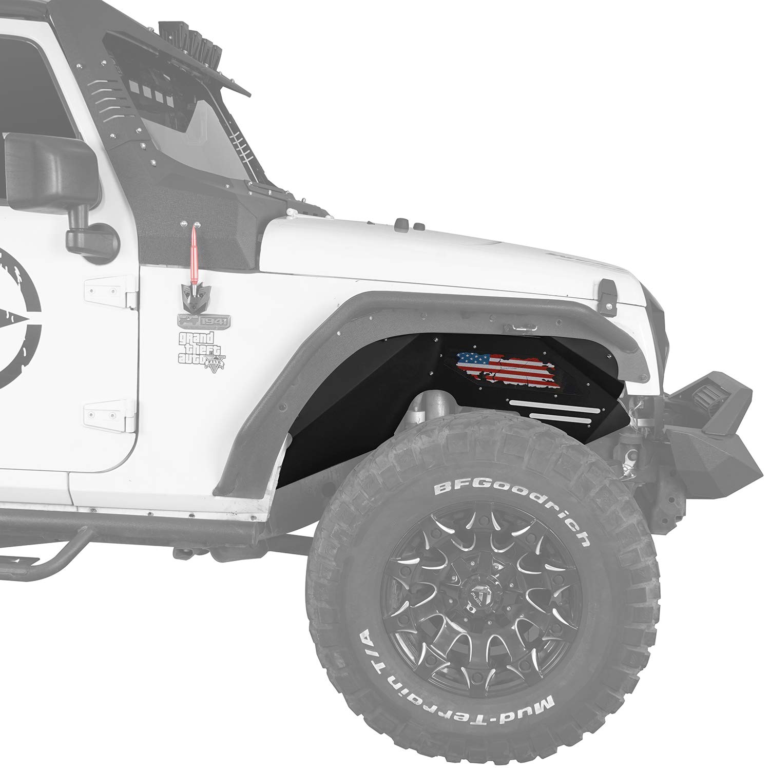 u-Box Wrangler Front Inner Fender Liners Wheel Armor Mud Guard for 2007-2018 Jeep Wrangler JK & JKU - Distressed US Flag - Off-Road Protection & Style Upgrade for Jeep Enthusiasts