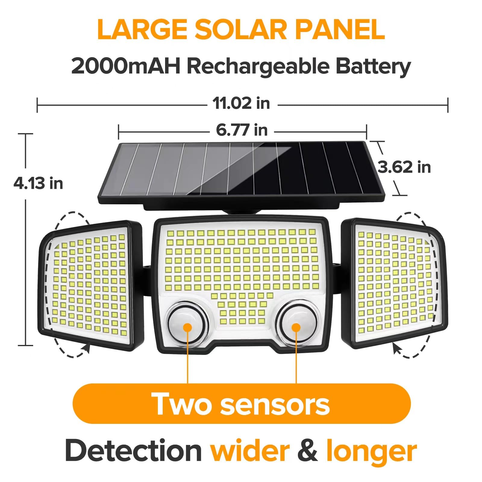 UME Solar Outdoor Lights 332 LED 7000K - Super Bright Motion Sensor Security Lights with Dual Sensors, IP65 Waterproof 270° Wide Angle Solar Flood Lights (3 Lighting Modes) - Perfect for Garden, Patio, Yard, Pathway & Driveway Lighting - Energy Efficient 2-Pack