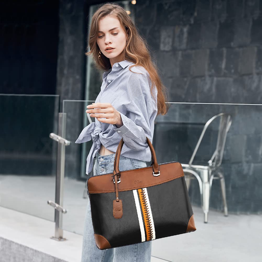CLUCI Genuine Leather Briefcase for Women - 15.6 Inch Laptop Business Bag, Professional Work Tote with Shoulder Strap - Perfect for Office, Meetings & Business Travel