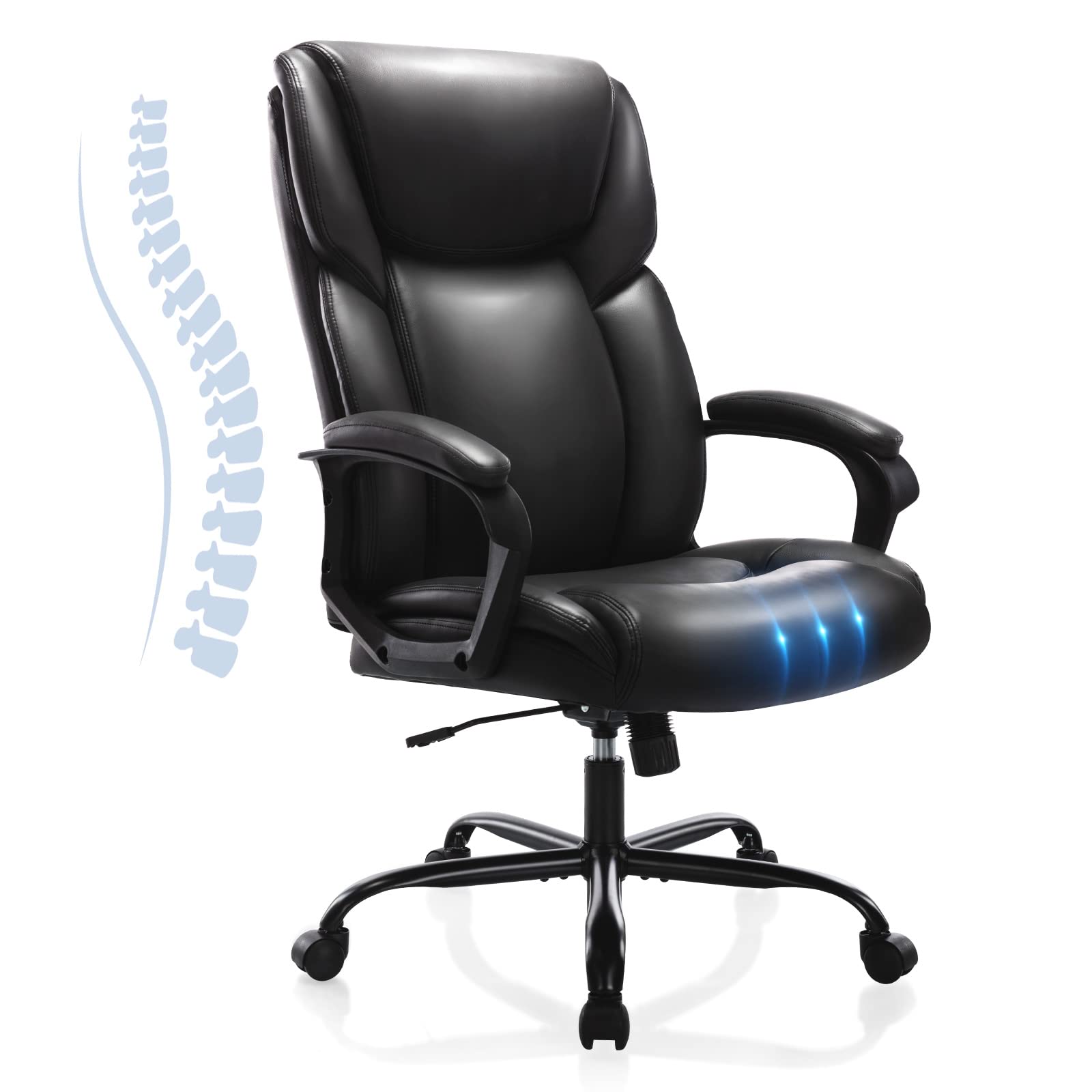 Premium High Back Executive Office Chair - Adjustable Ergonomic Managerial Swivel Task Chair with Lumbar Support, PU Leather, Rolling Casters - Perfect for Home Office, Computer Work & Conference Rooms (Black)