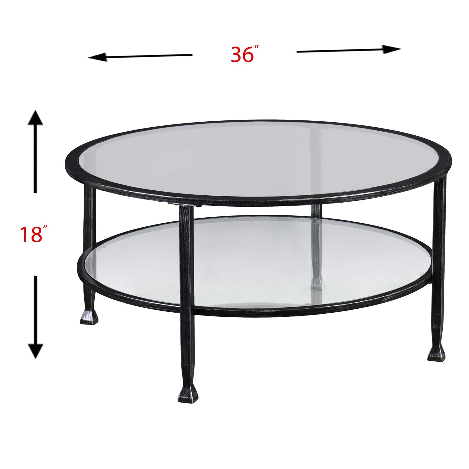Jaymes Round Metal and Glass Cocktail Table - Black Modern Coffee Table for Living Room, Bar, Lounge, and Office Decor