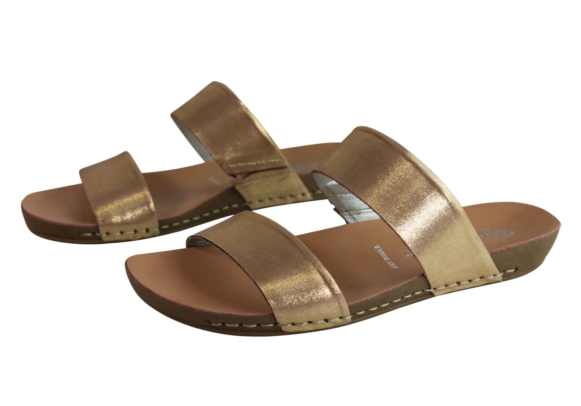 Andacco Mirage Women's Comfortable Leather Flat Sandals Slides - Handmade in Brazil - Perfect for Beach, Vacation & Summer Casual Wear