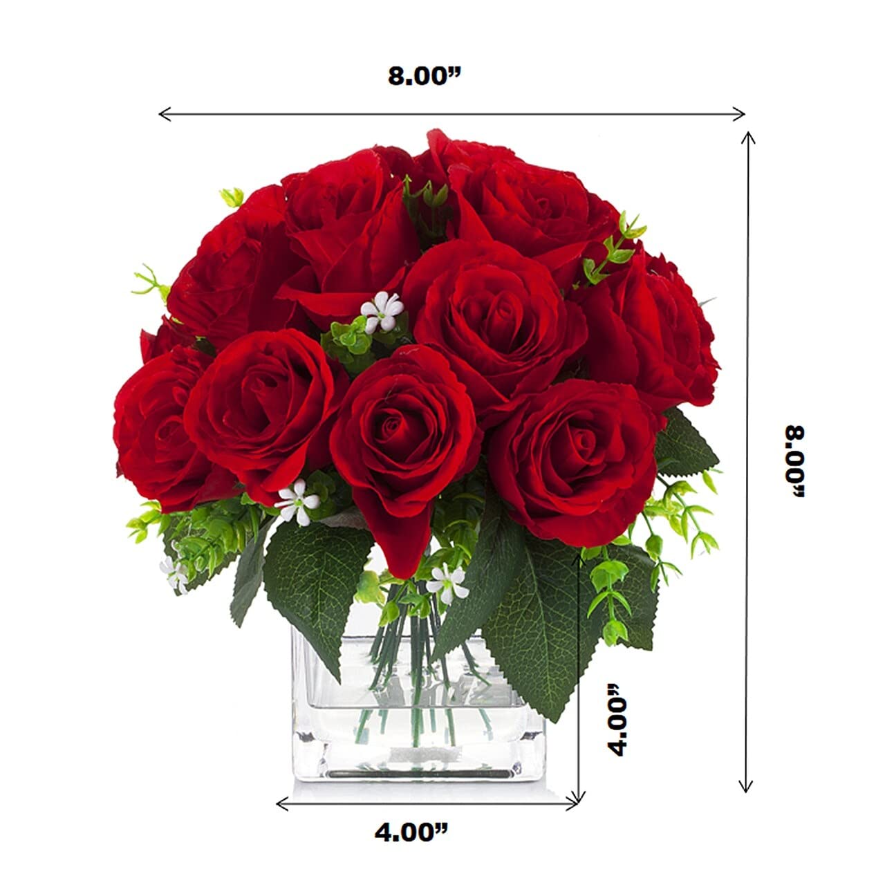 Enova Floral 18 Heads Silk Rose Artificial Flowers Arrangement in Clear Glass Vase with Faux Water - Pink Home Office Wedding Party Decor | Perfect for Table Centerpieces, Bridal Showers & Event Decoration