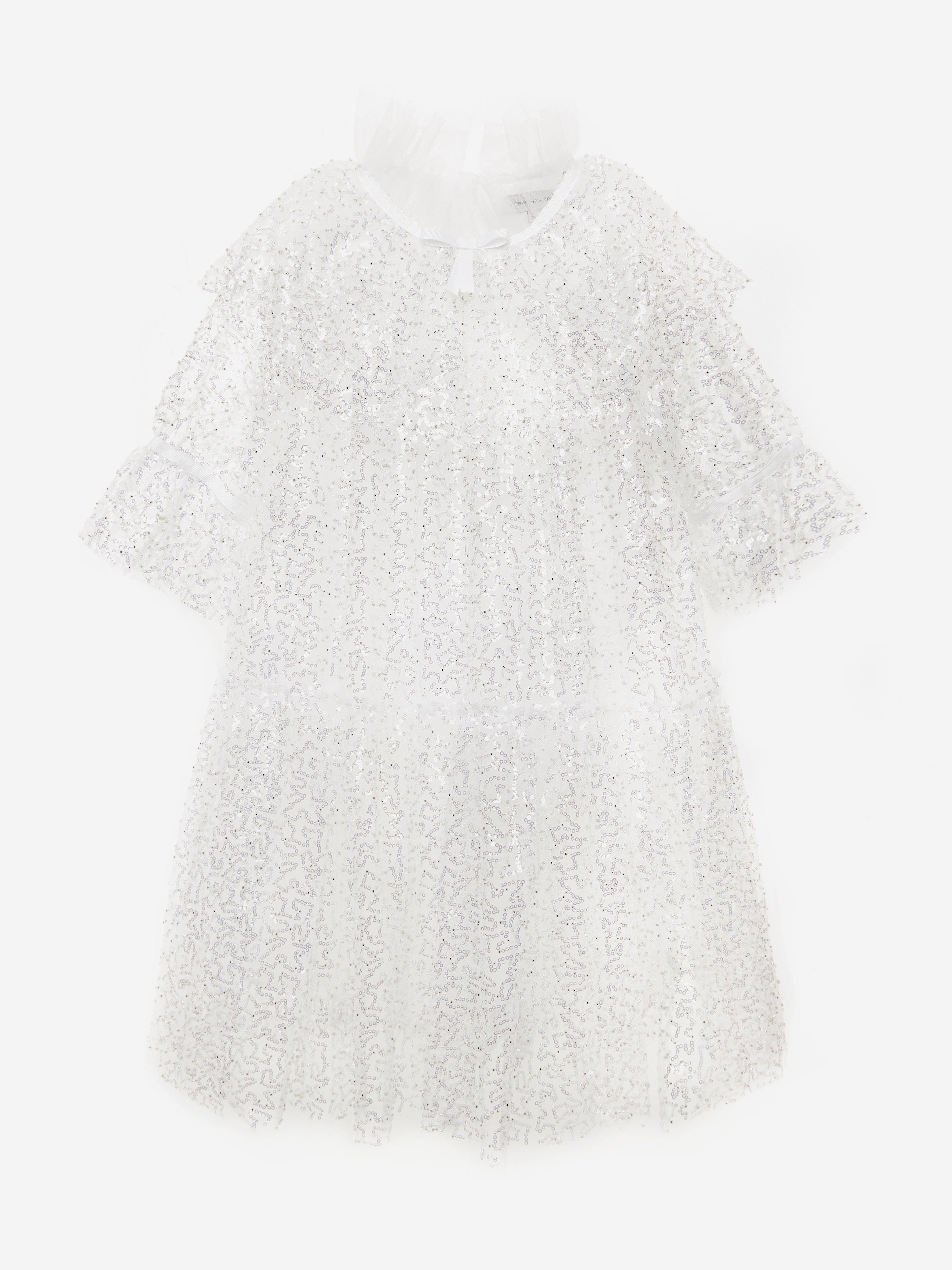 BCBG Girls White Sequin Tulle Dress for Birthday Party, Pageant, and Special Occasions