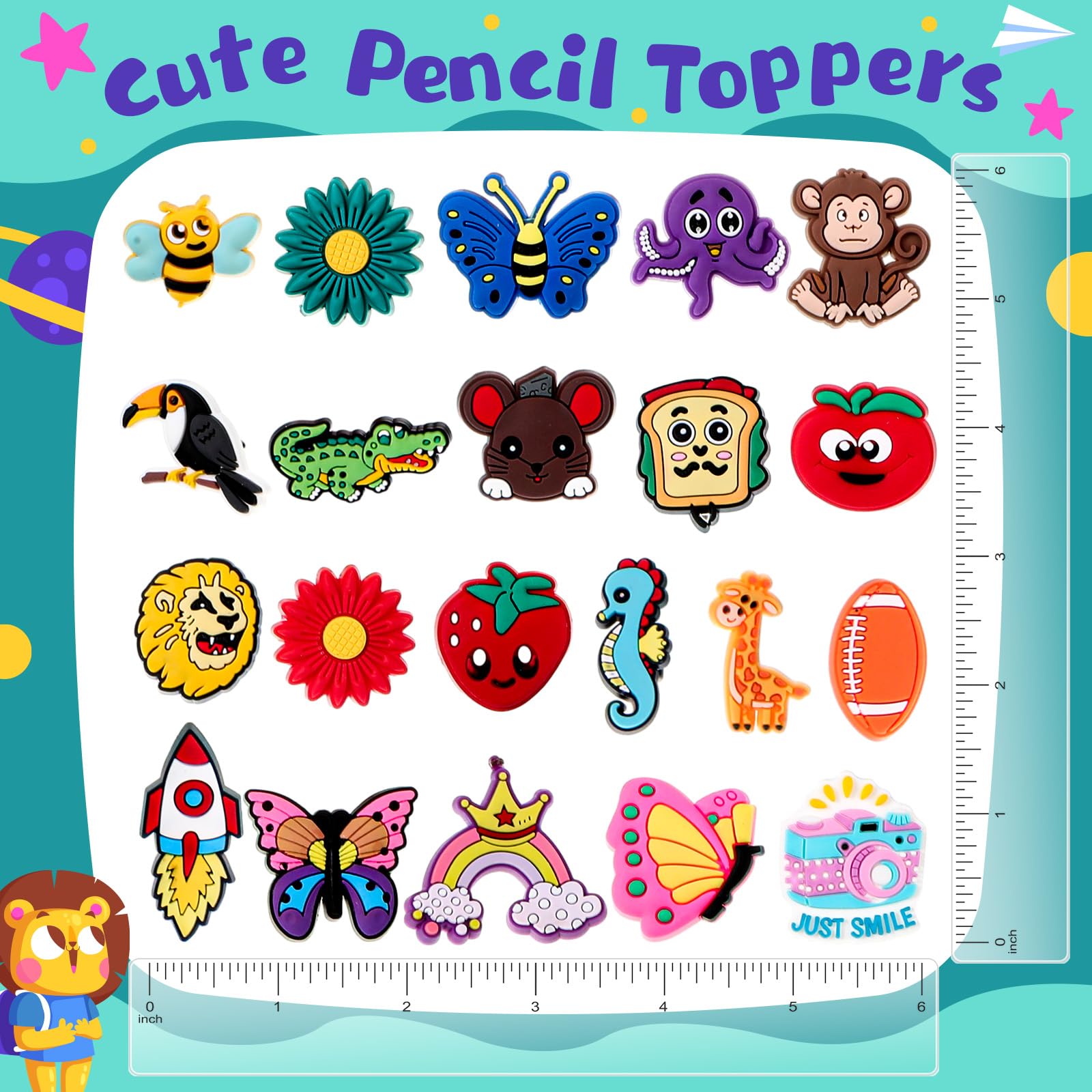 Seajan Bulk Pencil Charms for Kids - Fun Food-Themed Pencil Toppers & Clips - Classroom Rewards, Student Gifts, Halloween Prizes & Christmas Decorations - Perfect for School Supplies, Party Favors, and Arts & Crafts Projects
