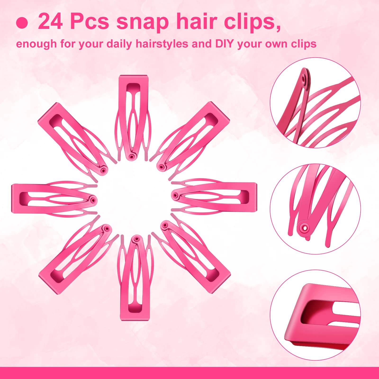 24 Pcs Hot Pink Double Grip Hair Clips - 2 Inch Metal Snap Barrettes for Women, Girls | Strong Hold for Thick Hair, Styling, Salon Use & DIY Hair Accessories | Perfect for Ponytails, Braids & Updos
