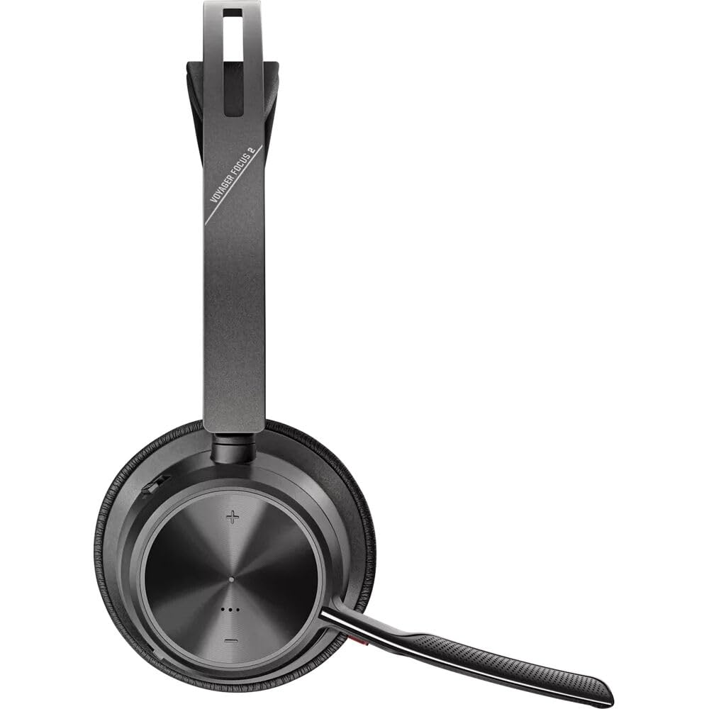 Poly Voyager Focus 2 UC Stereo Bluetooth Headset - Microsoft Teams Certified (77Y87AA) with Travel Pouch | Premium Noise Cancelling Headphones for Office, Remote Work & Video Conferencing | Bundle Includes Goby Labs Headphone Cleaner & Fiber Cloth