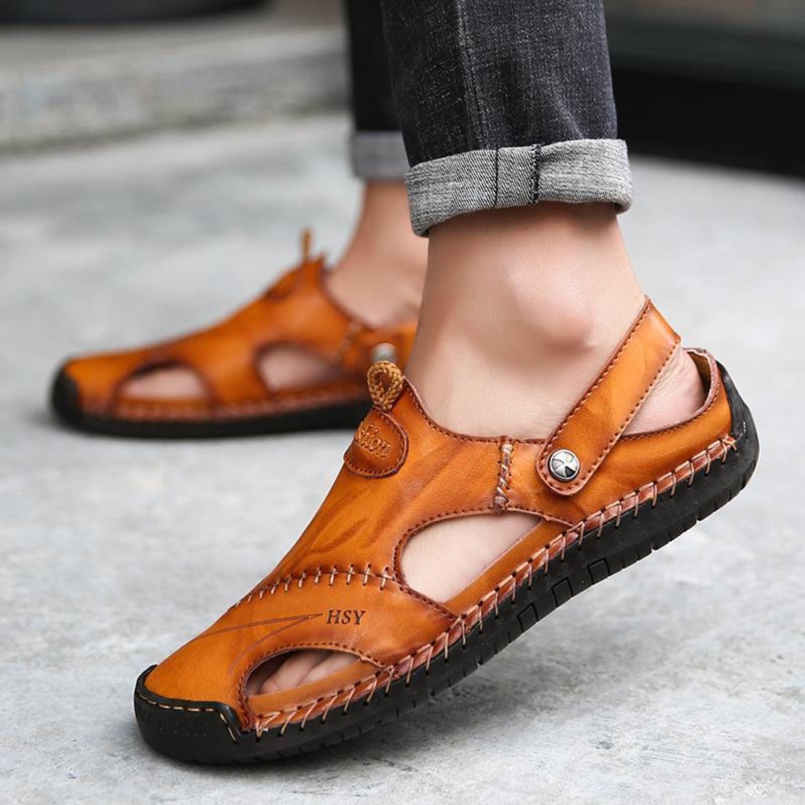 VAVENI Men's Summer Sandals - Breathable Beach Shoes, Casual Slippers with Stitched Design, Sizes 38-48 | Perfect for Beach Vacations, Poolside Lounging & Summer Outdoor Activities