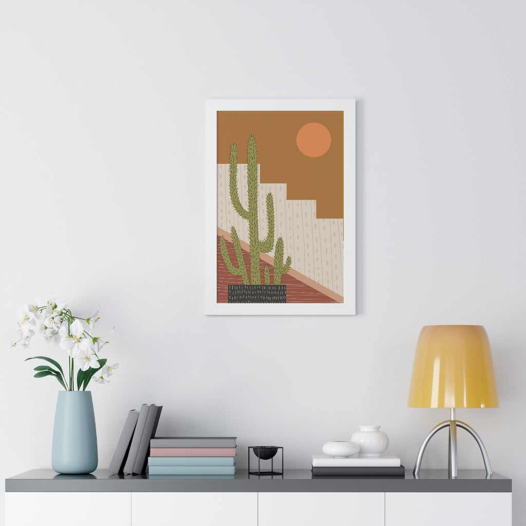 Modern Cactus Art Framed Vertical Poster - Desert Plant Wall Decor for Living Room, Bedroom & Office - Perfect for Boho Home Decor & Housewarming Gifts