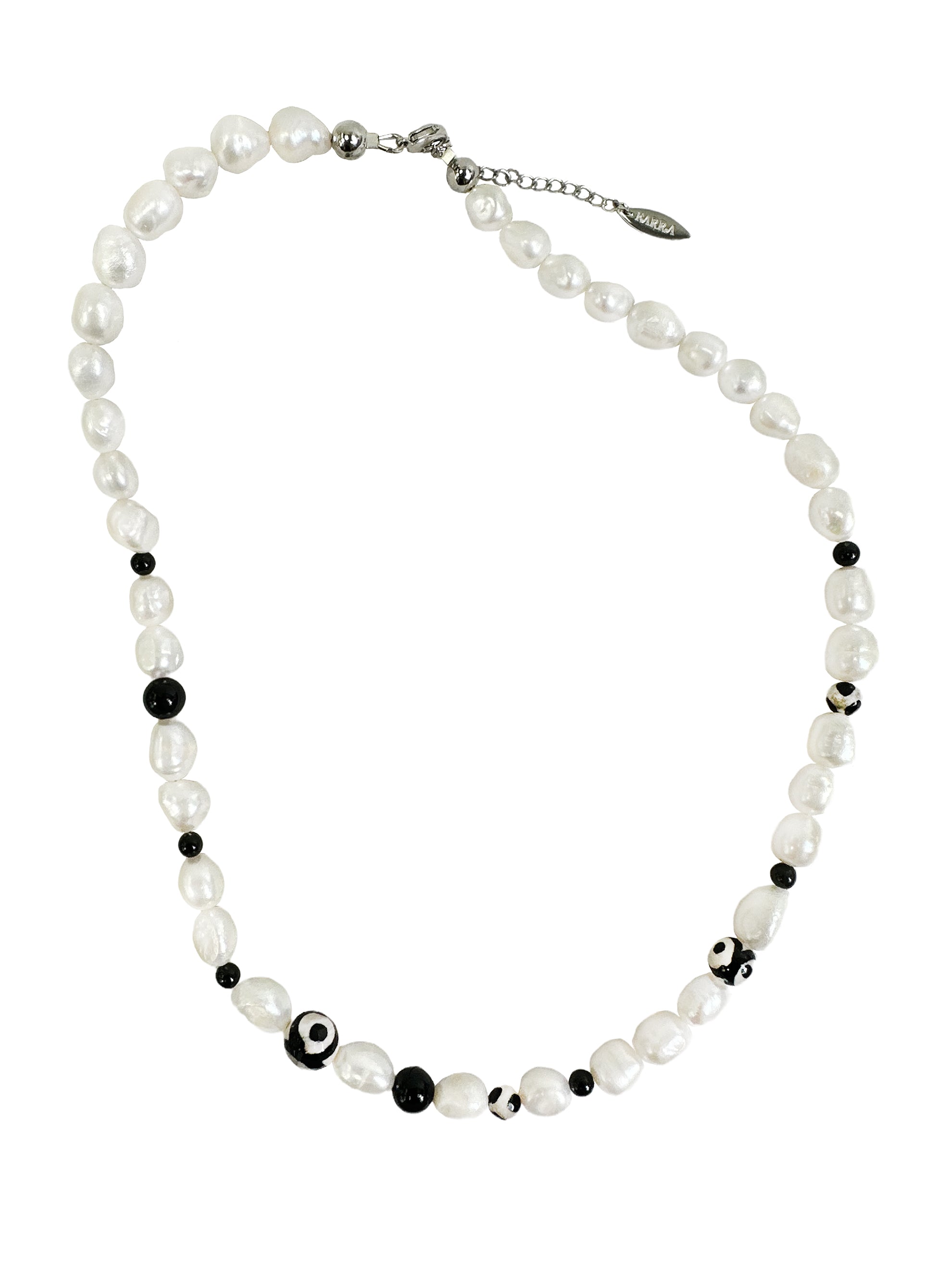 Black Dzi Agate & Freshwater Pearl Men's Necklace - Tibetan Bead Spiritual Protection Jewelry for Men - Perfect for Meditation, Gifts & Fashion Accessories