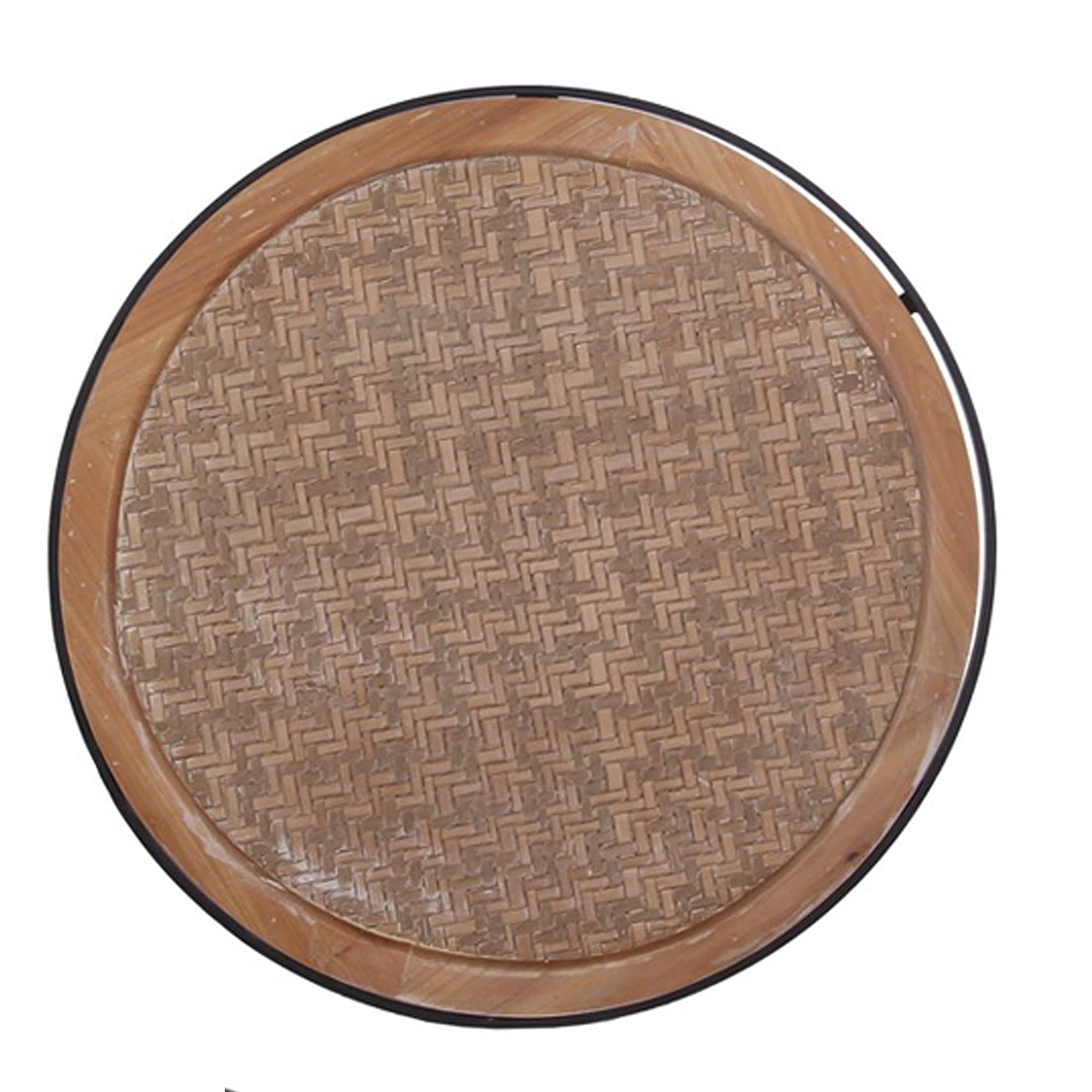 Benjara 24 Inch Round Metal Accent Table with Vinyl Weaving in Brown & Black - Perfect for Living Room, Patio, or Outdoor Decor