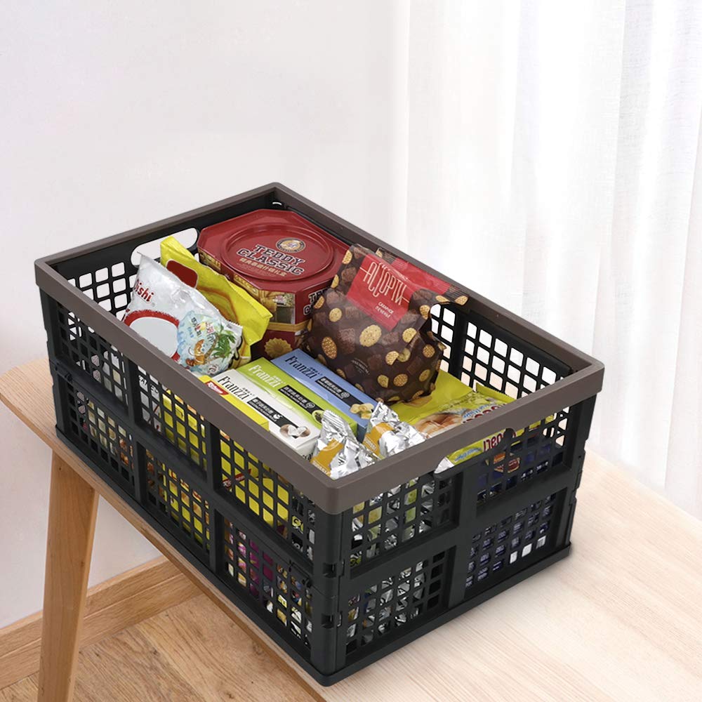 Bringer 4-Pack 40L Plastic Collapsible Storage Crates - Stackable Folding Baskets for Home, Office & Garage Organization | Space-Saving Storage Solution