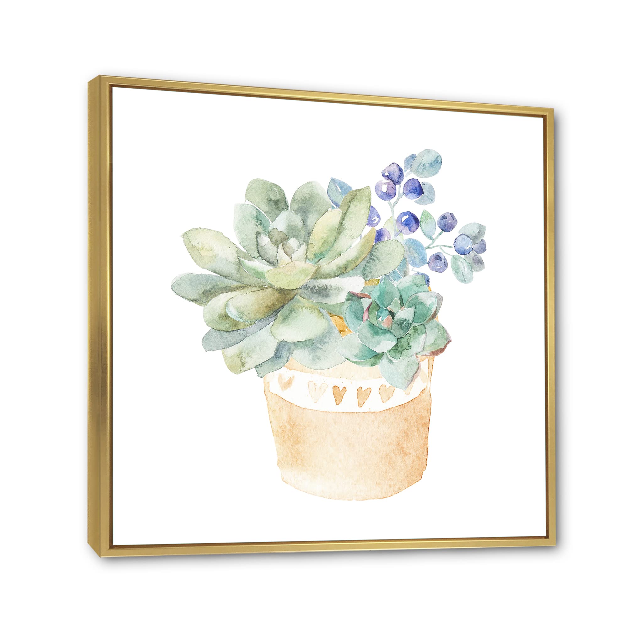 DesignQ Succulent Flower In Terracotta Pot II - Traditional Framed Canvas Wall Art Print | Home Decor for Living Room, Bedroom & Office | Perfect Housewarming Gift