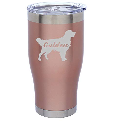 Rose Gold Double Wall Vacuum Insulated Stainless Steel Tumbler Travel Mug - 24oz Leakproof Cup with Golden Retriever Design - Perfect for Coffee, Tea & Cold Drinks at Home, Office or Travel