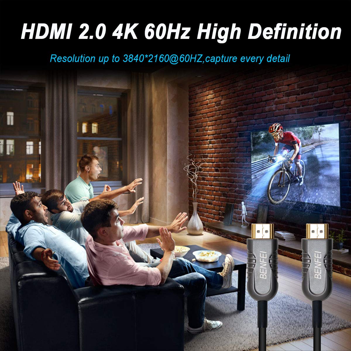 BENFEI 82ft High Speed HDMI Cable 2.0 - 4K HDR 18Gbps, 3D, 2160P, 1080P, Ethernet, Audio Return (ARC) - Compatible with UHD TV, Blu-ray, Xbox, PS4, PS3, PC - Perfect for Home Theater, Gaming & Office Setup