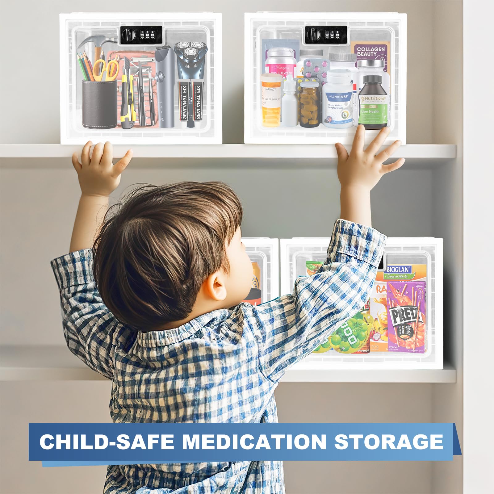 Gemaxvoled 2-Pack Large Combination Lock Box - Secure Storage for Medication, Fridge Food, Snacks, Phone & Tablet - Premium Lockable Organizer with Code (White) - Perfect for Home, Office, Travel & Child Safety