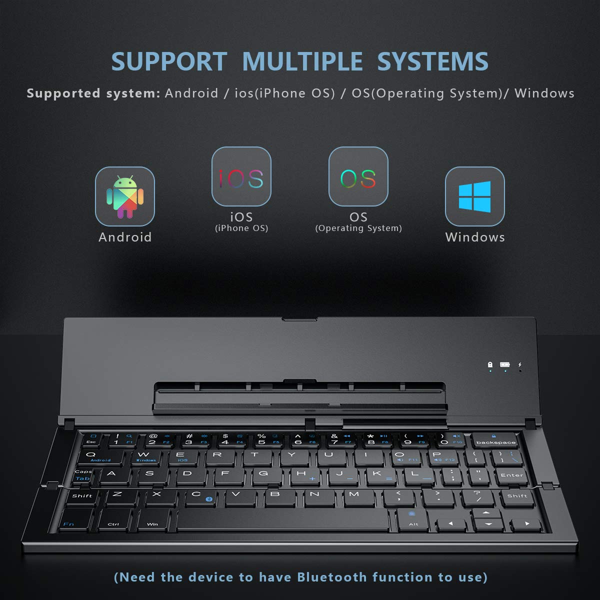 Foldable Bluetooth Keyboard - Wireless Tri-System Portable Keyboard for iPhone, Android, iPad, Tablet & PC | Compact Travel Design for Work, Gaming & On-the-Go Typing (Black)