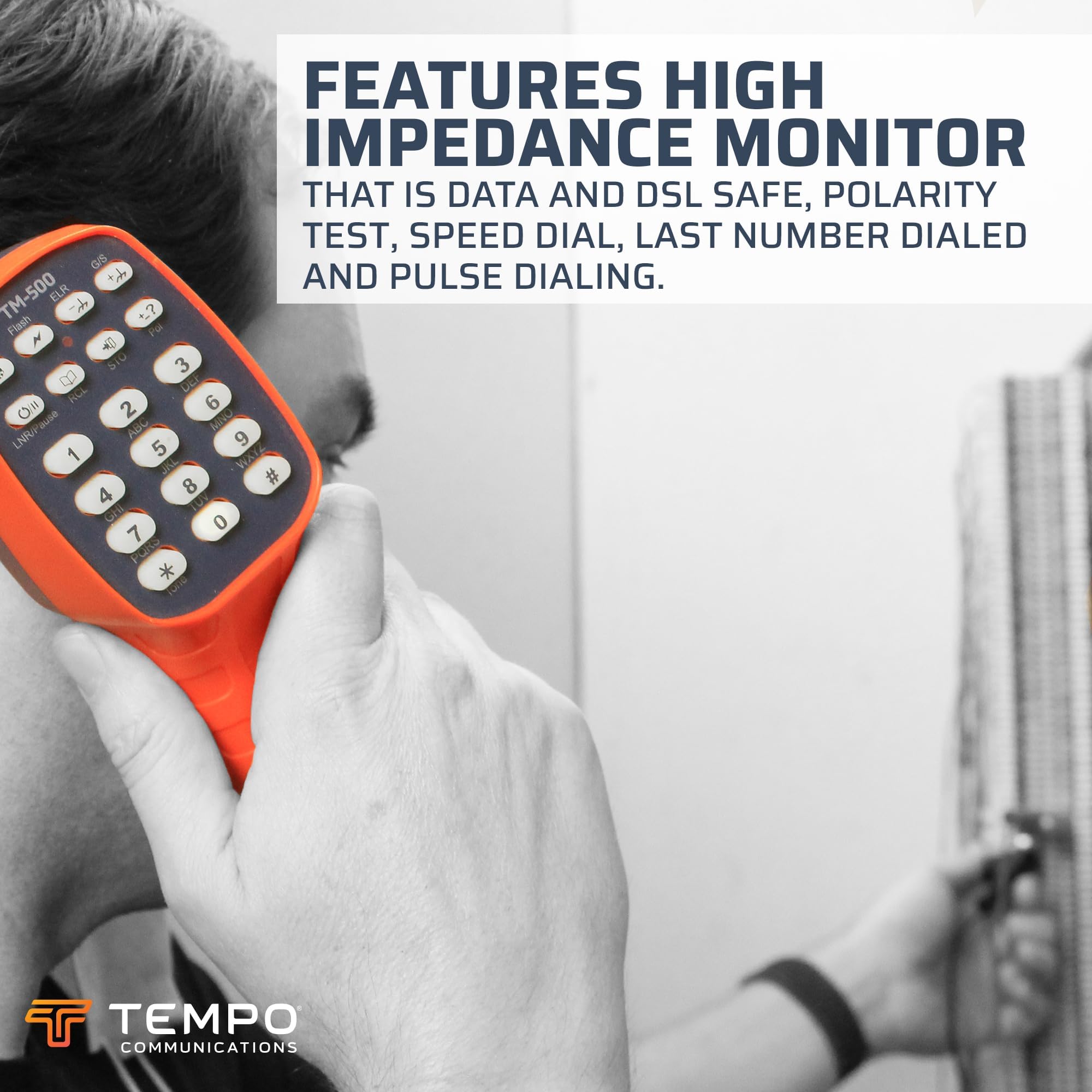 TEMPO Communications TM-500 Telephone Test Set - DSL-Compatible Lineman's Butt Set with Headset, Tone & Pulse Dialing, ABN Bed of Nails & Alligator Clips - Ideal for Telecom Technicians, Network Installers & DSL Line Testing