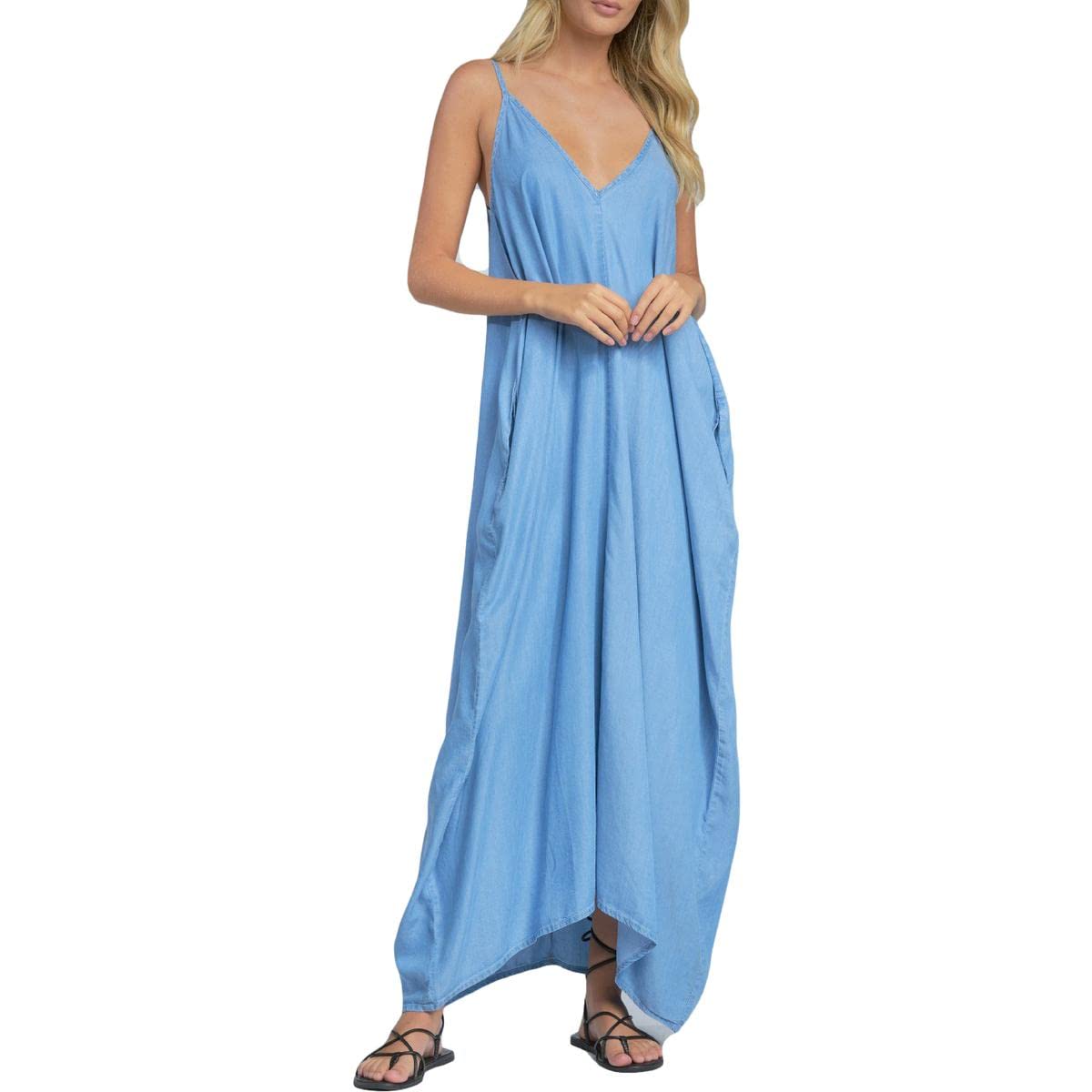 Elan Women's Spag V-Neck Maxi Dress - Flowy Summer Beach Dress with Side Slits, Lightweight & Comfortable for Vacations, Parties, and Casual Outings