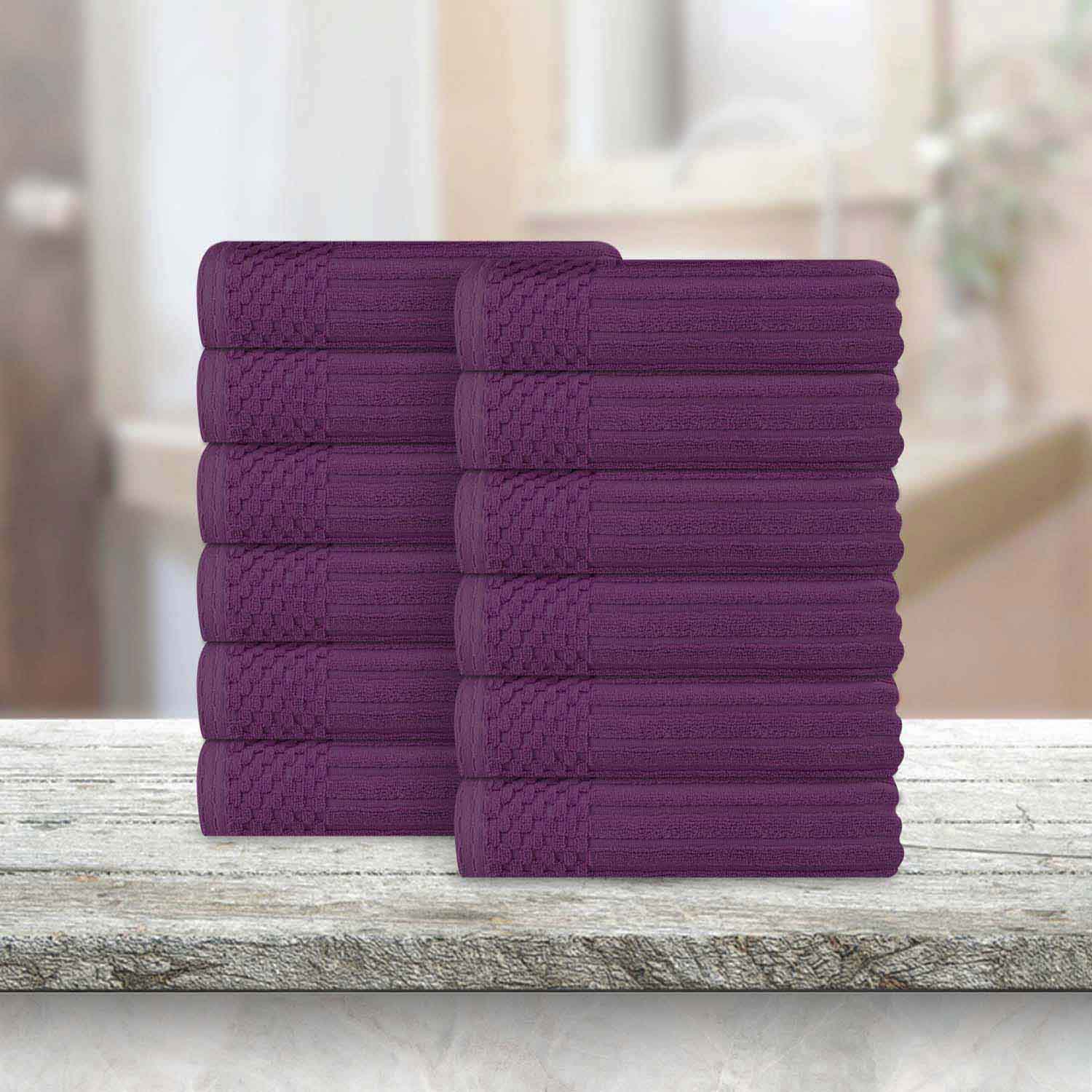 Premium Soho Ribbed Textured Cotton Face Towels - Ultra Absorbent & Soft (12-Pack) - Perfect for Spa, Gym, Travel & Daily Skincare Routine