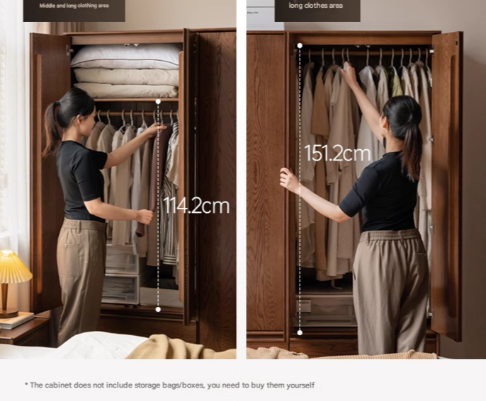 Oak Solid Wood Modern Off Floor Wardrobe - Stylish Freestanding Closet for Bedroom, Living Room & Office Storage