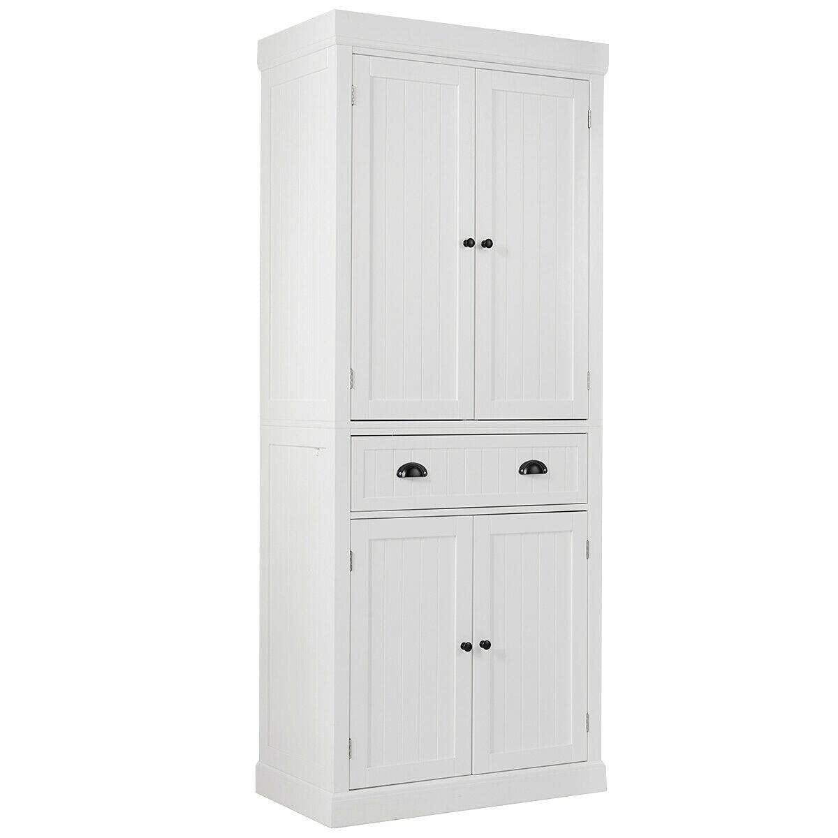 BouboboP White Freestanding Kitchen Cabinet Pantry with Adjustable Shelves - Perfect for Kitchen Storage, Pantry Organization & Small Space Solutions - Ideal for Apartments, Dorms & Home Kitchens