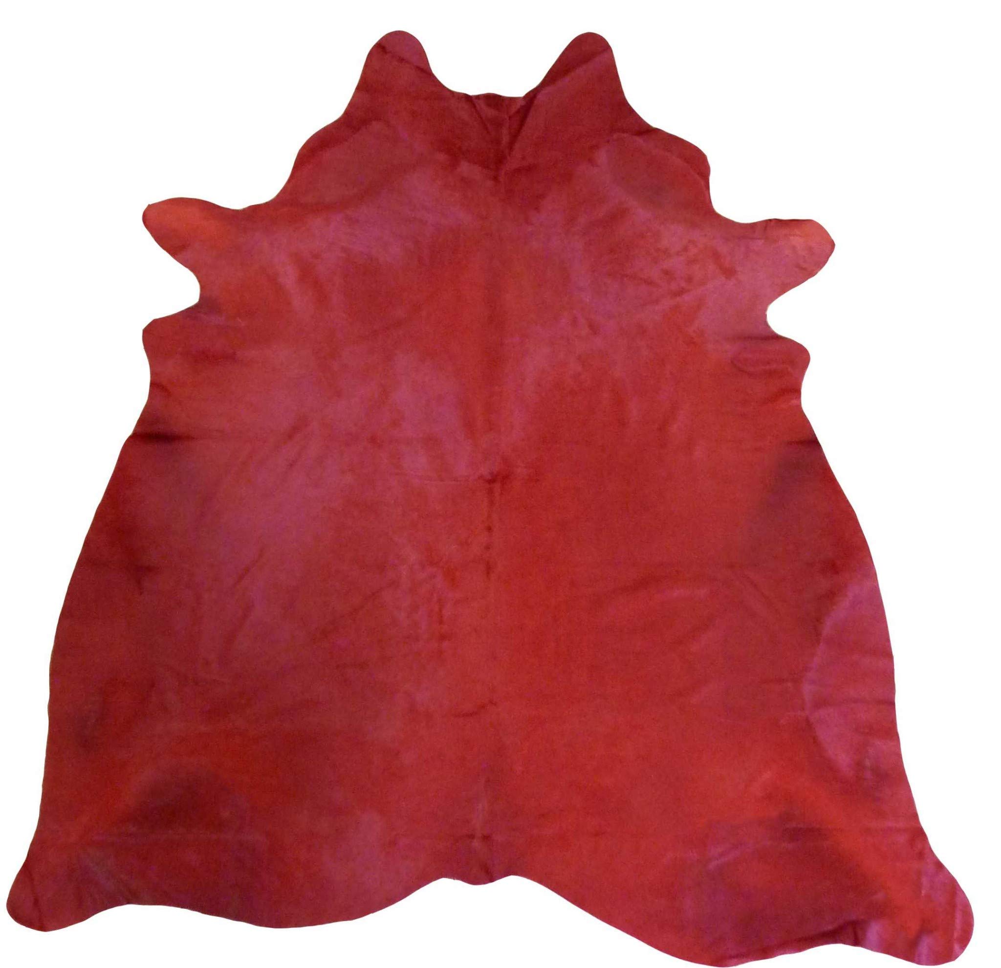 Premium 6.5' Red Genuine Cowhide Area Rug by HomeRoots - Soft Natural Leather Rug for Living Room, Bedroom & Office Decor