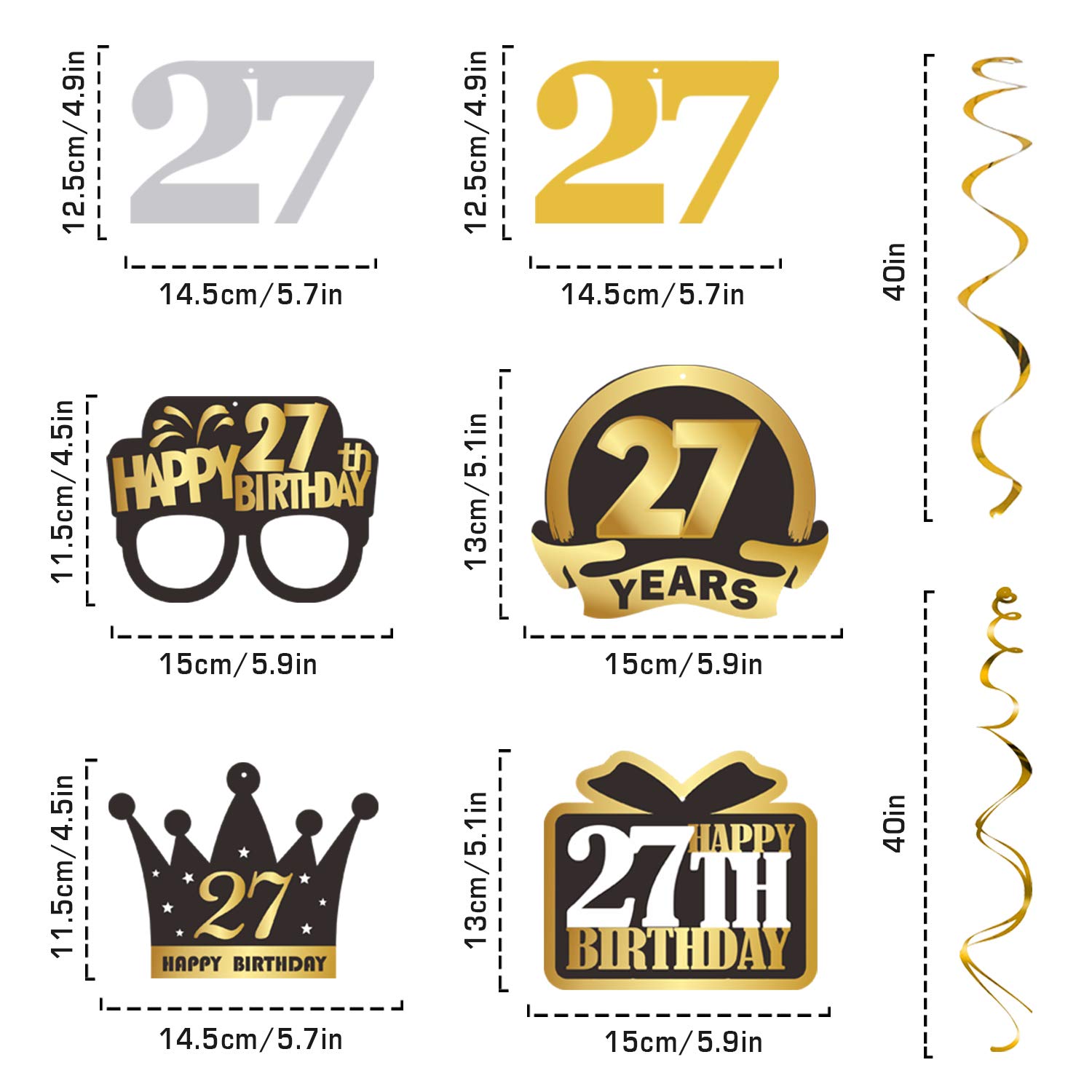 LINGTEER 27th Birthday Party Decorations Set - Happy Birthday Banner, Swirls Streamers & Hanging Backdrop for 27 Years Old Celebration | Perfect for Bday Parties, Home Decor, and Photo Backdrops