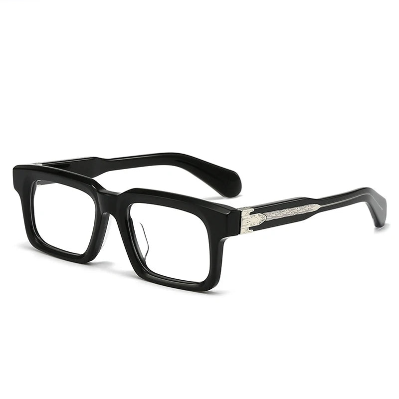 Stylish Black Unisex Square Acetate Eyeglasses with Thick Full Rim - Perfect for Work, Reading & Fashion (Model 94302)