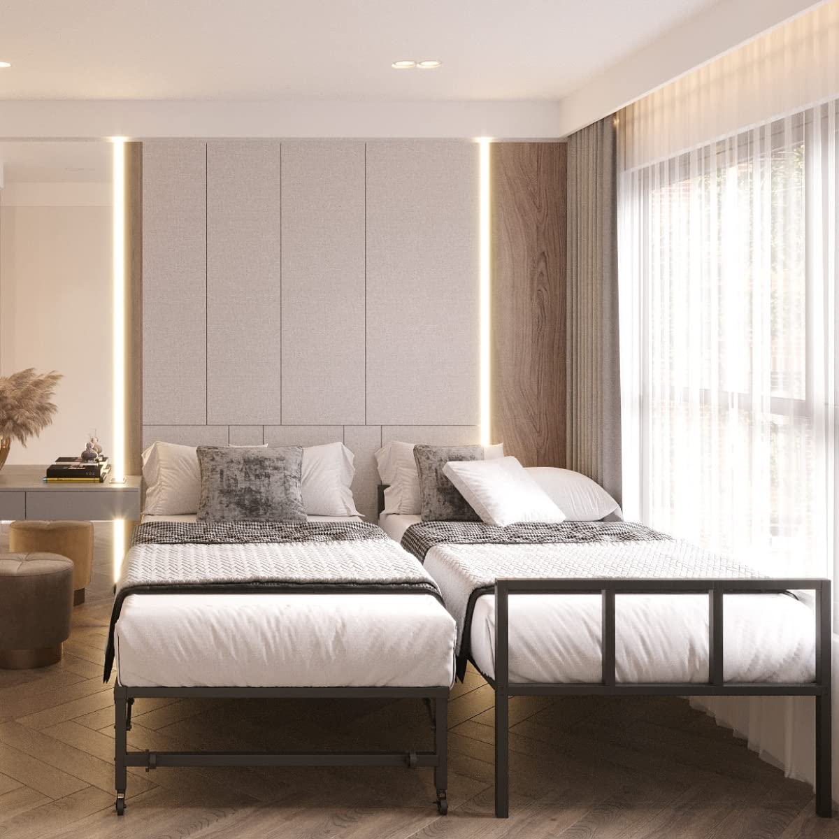 Milliard Twin Size Daybed with Fold-Up Trundle - Black Metal Frame Bed for Guest Room & Small Spaces (Mattress Not Included) - Perfect for Sleepovers, Dorm Rooms & Home Offices