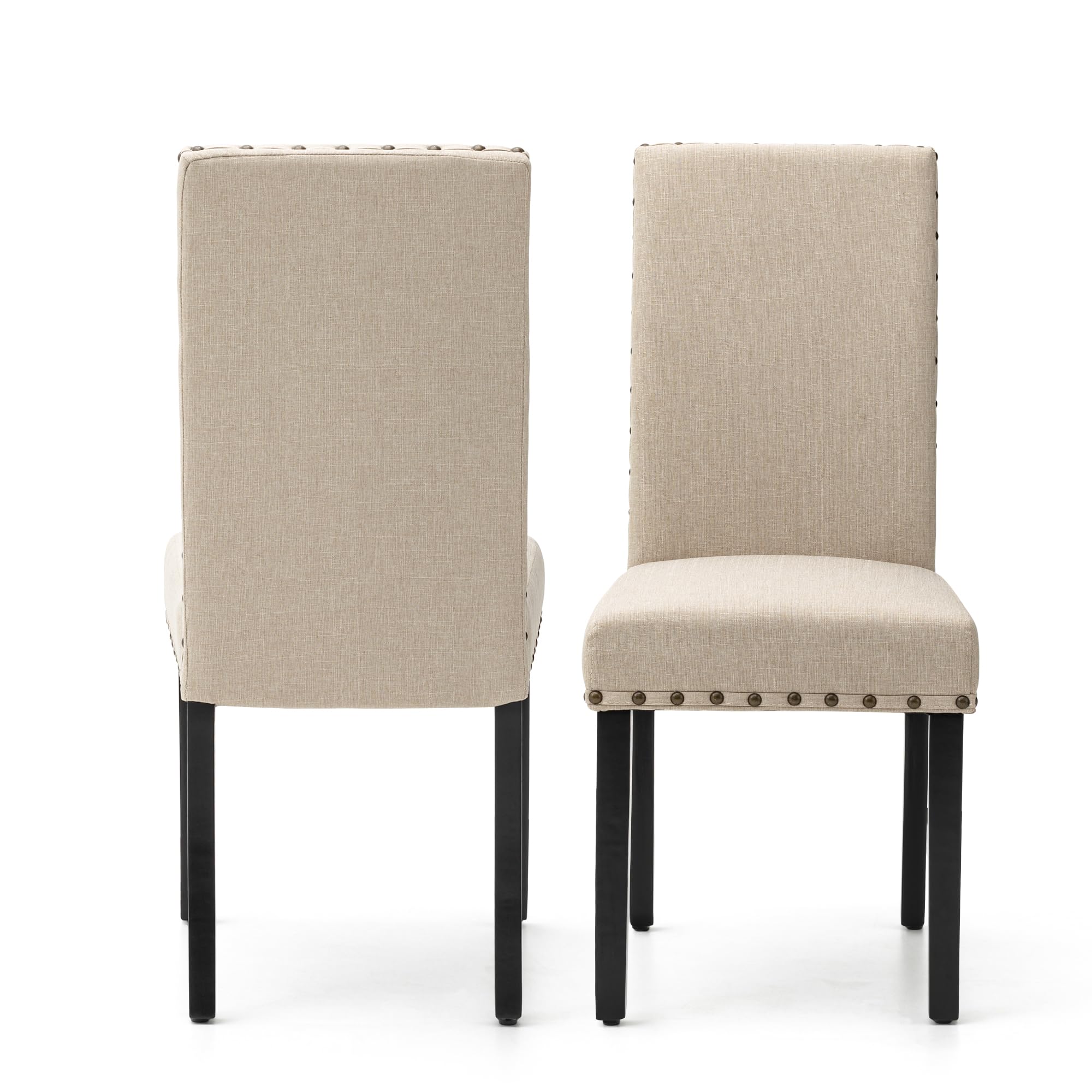 Glitzhome Set of 2 Upholstered Fabric Dining Chairs with Rubber Wood Legs, Beige - Modern Kitchen & Dining Room Furniture for Home Decor