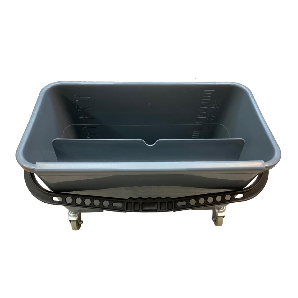 30L Commercial Microfiber Window Cleaning Bucket with Flat Mop - Heavy Duty Gray Mop Bucket for Floor Cleaning, Home & Office Use