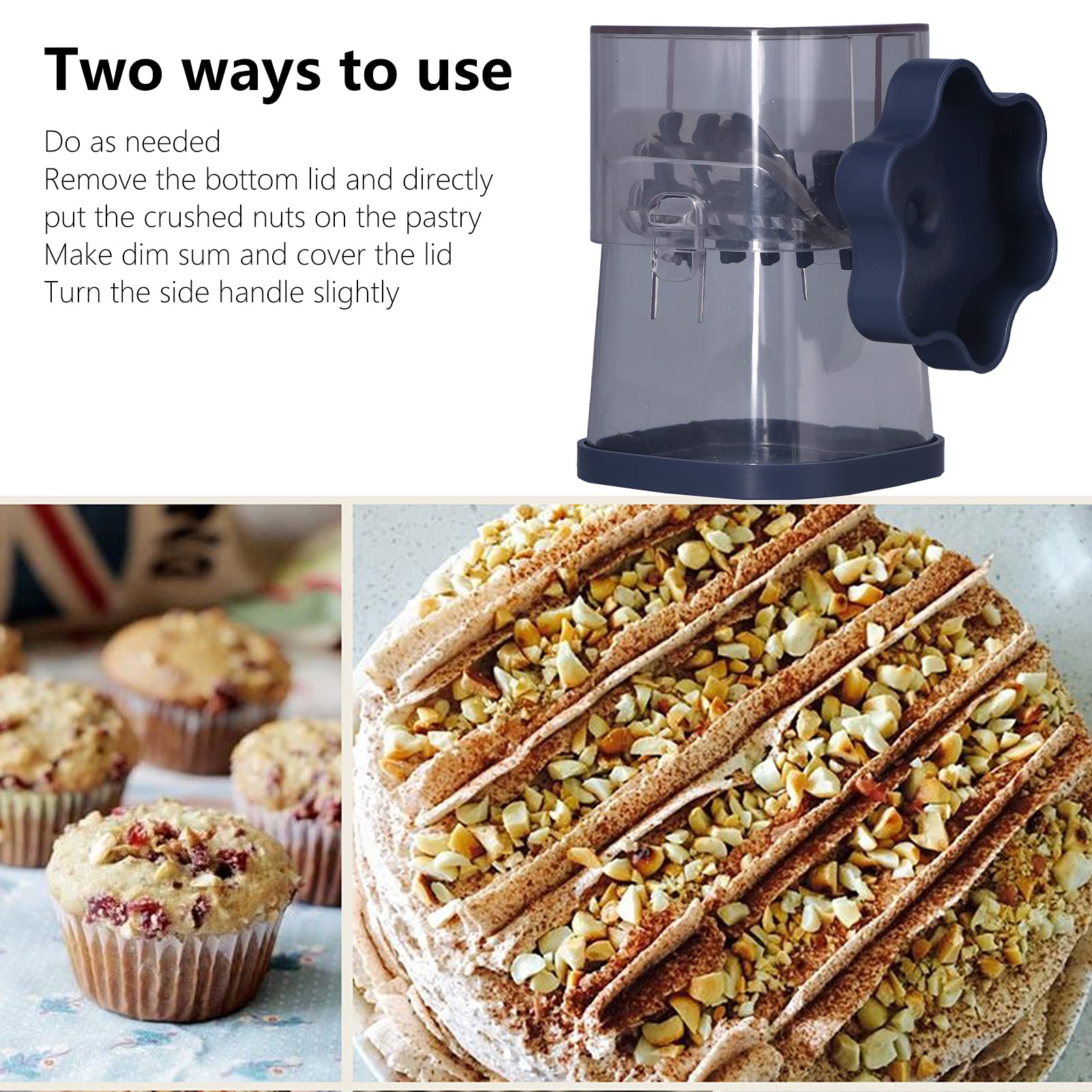 OUKENS Manual Nut Chopper Grinder - Easy to Clean Hand Crank for Almonds, Hazelnuts, Pecans (Navy Blue) | Perfect for Baking, Cooking & Meal Prep