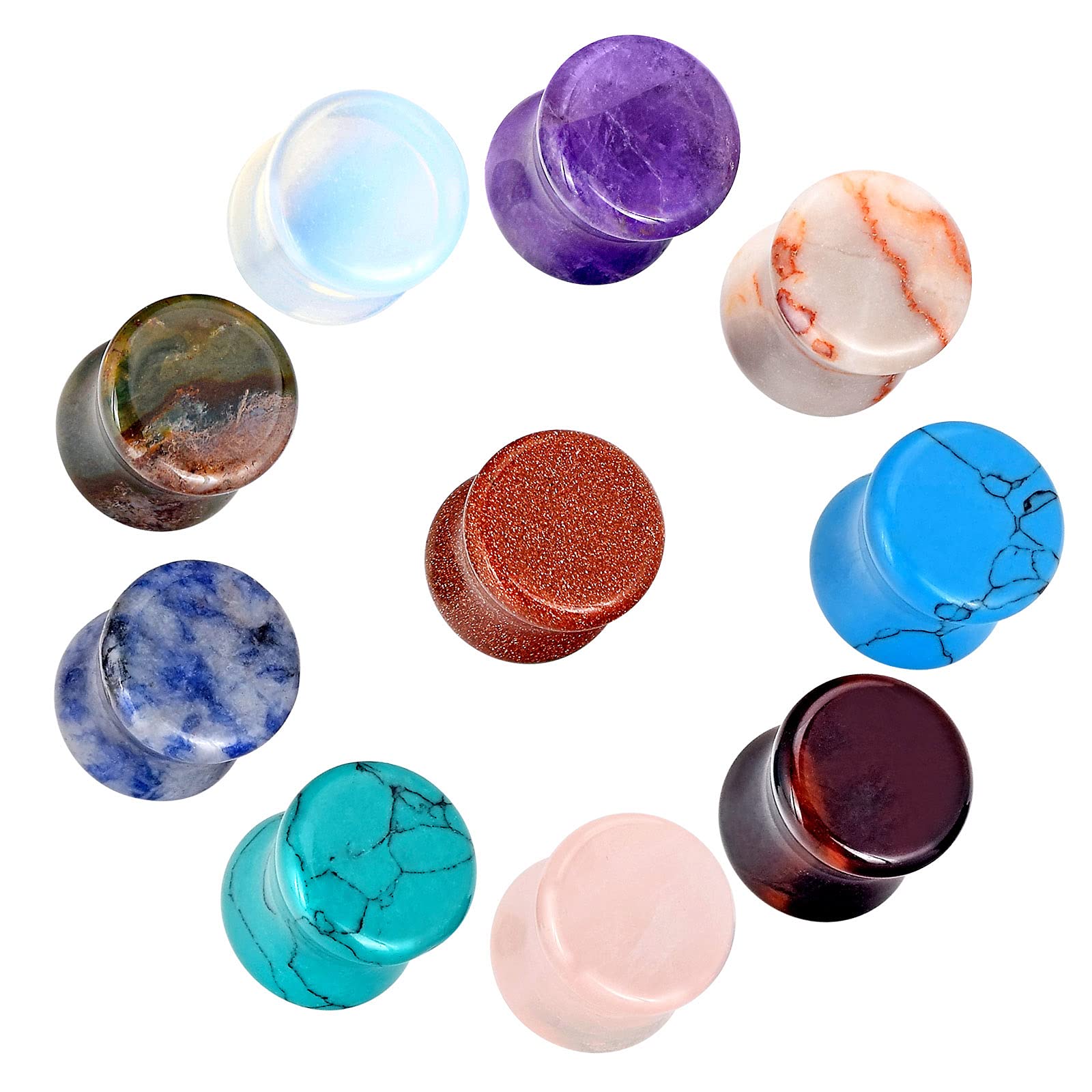 YOFANST 16-20pcs Natural Stone Ear Plugs, Gauges & Tunnels - Double Flared Ear Stretchers for Body Piercing Jewelry | Perfect for Stretching, Everyday Wear & Alternative Fashion