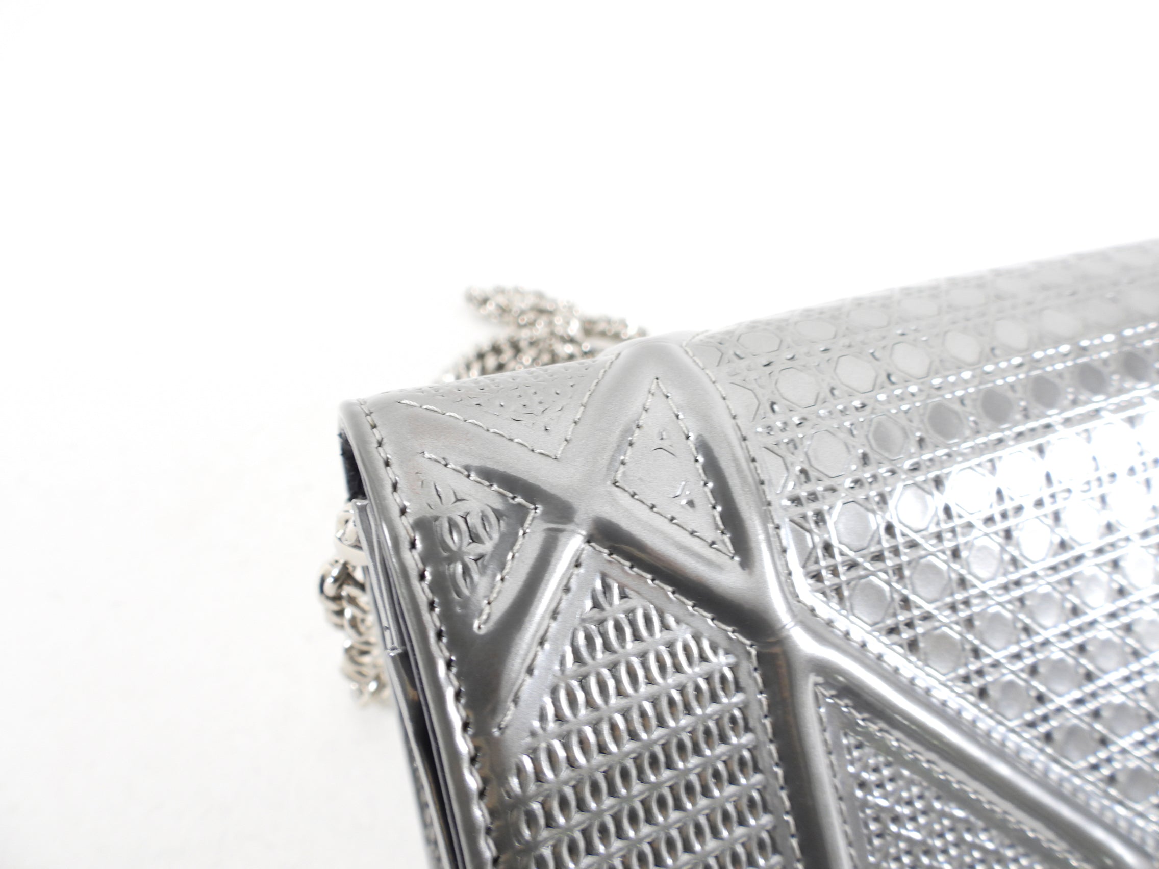 Dior Silver Microcannage Diorama Wallet on Chain - Luxury Crossbody Bag for Women, Perfect for Evening Parties & Special Occasions