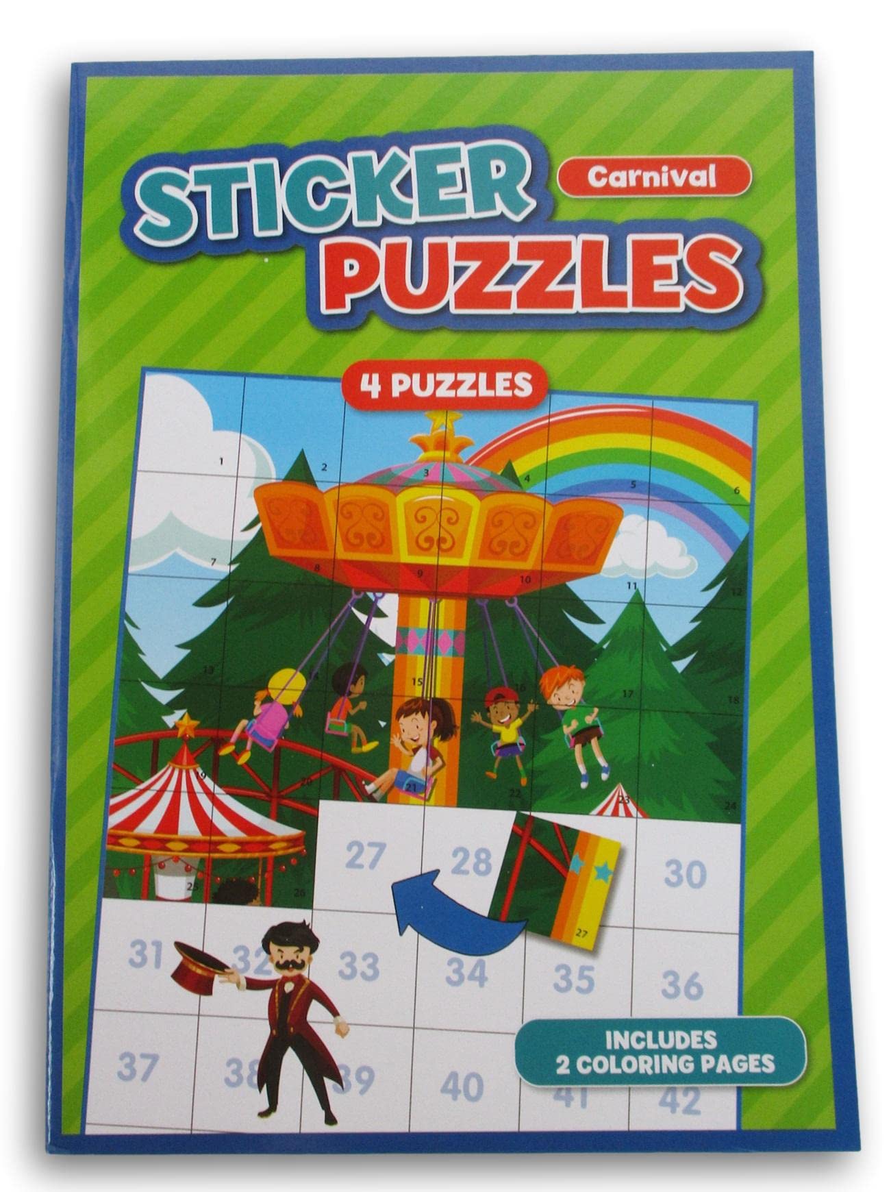 Carnival Sticker Puzzle Book - 4 Puzzles & 2 Coloring Pages for Kids' Travel Fun