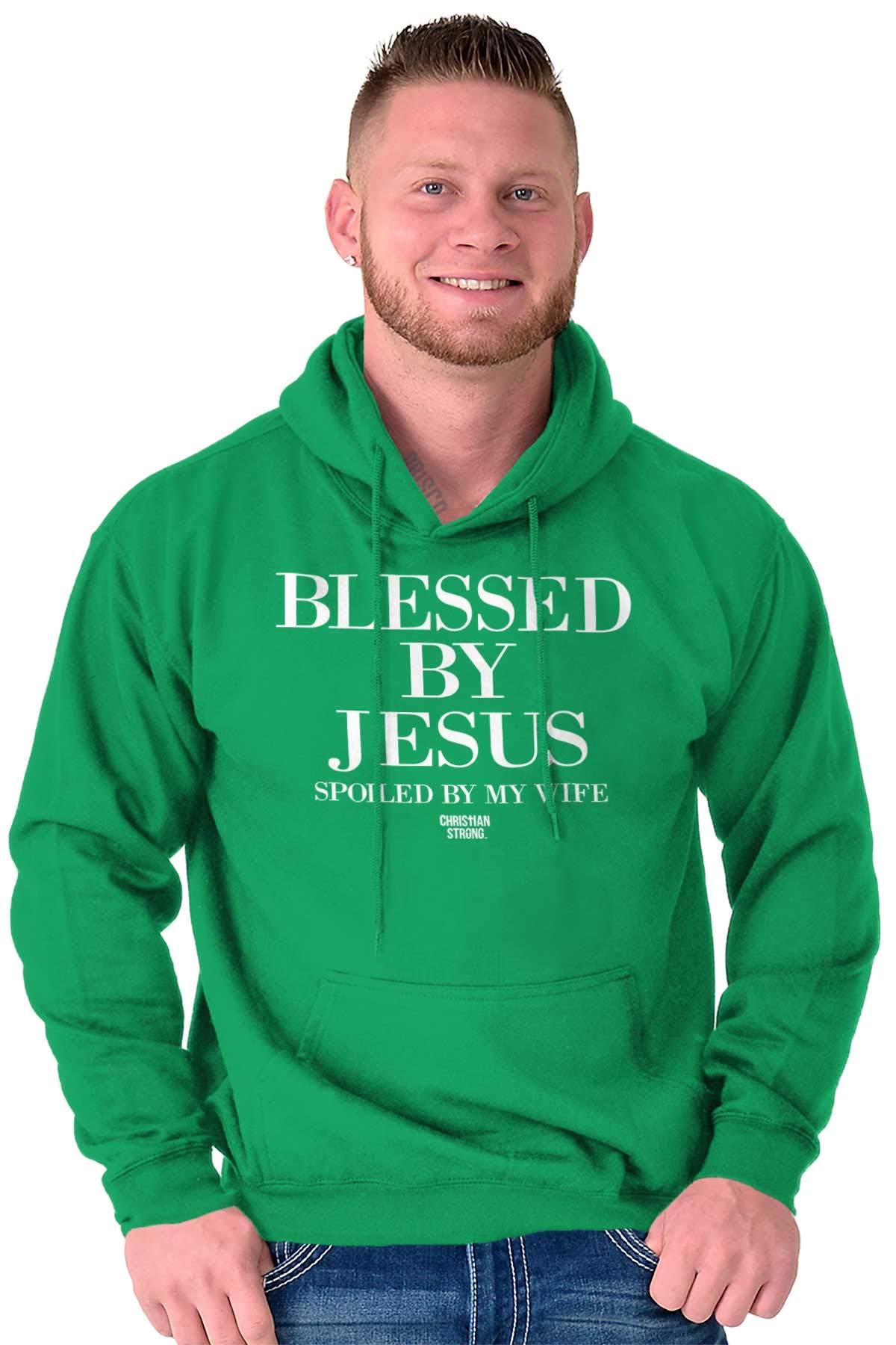 Christian Strong Blessed By Jesus Spoiled By Wife Hoodie Sweatshirt for Women & Men - Cozy Religious Apparel for Church, Bible Study & Daily Wear