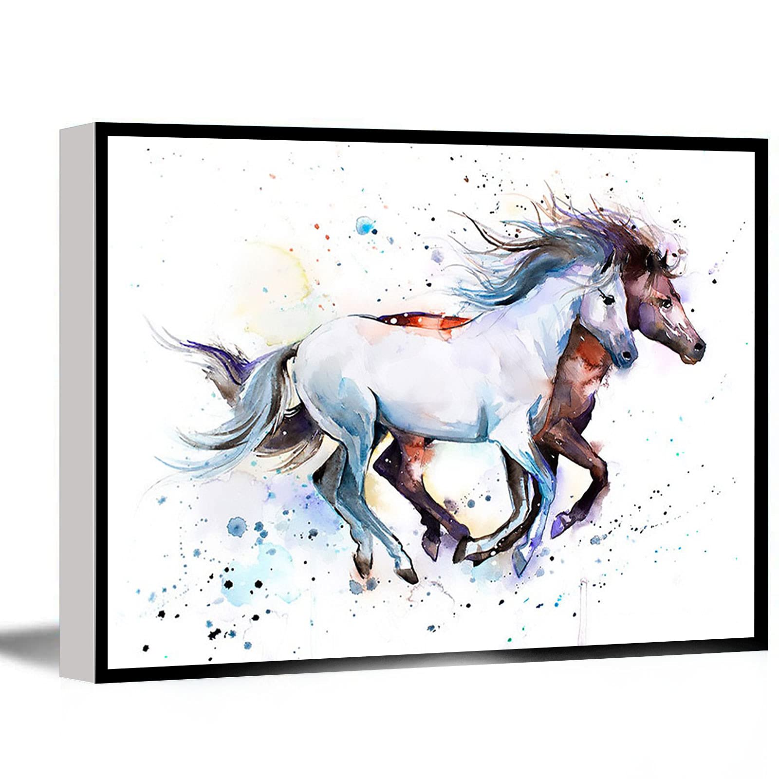 Girls Bedroom Decor - Navy Blue Fish & Horses Watercolor Painting Print, 16''x24'' Framed Modern Canvas Wall Art for Home, Nursery, or Gift | Animal Illustration Wall Decor for Kids Room, Living Room, Office