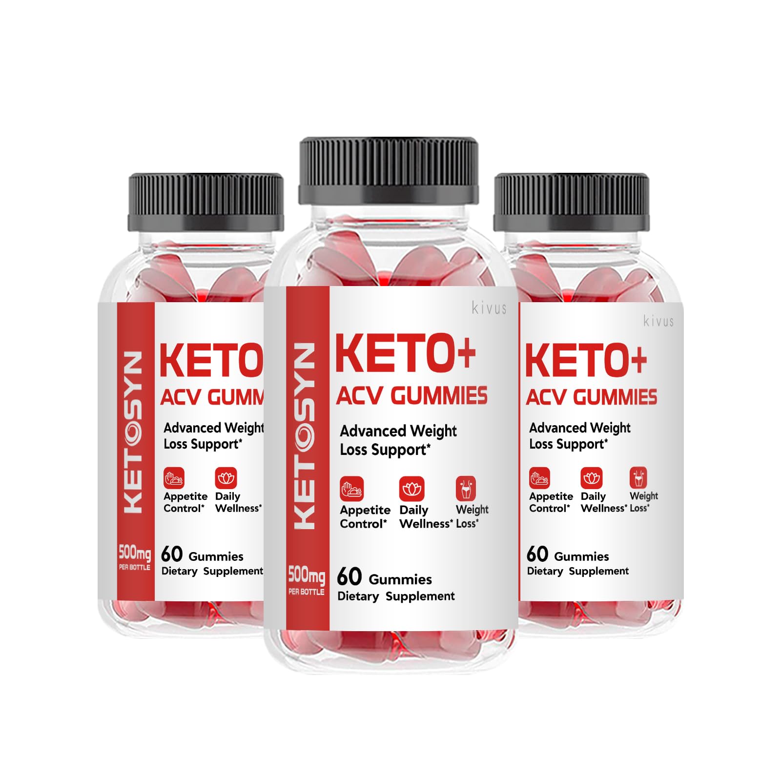 Kivus Ketosyn Gummies - Apple Cider Vinegar Keto Gummies for Weight Loss & Energy Boost (3 Pack, 180 Gummies) - Perfect for Ketogenic Diet & On-the-Go Snacking