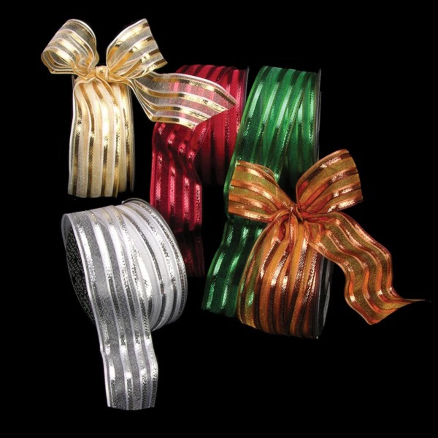 Sheer Gold Stripes French Wired Craft Ribbon - 1.5 Inch x 27 Yards for Gift Wrapping, Wedding Decorations, DIY Crafts & Scrapbooking