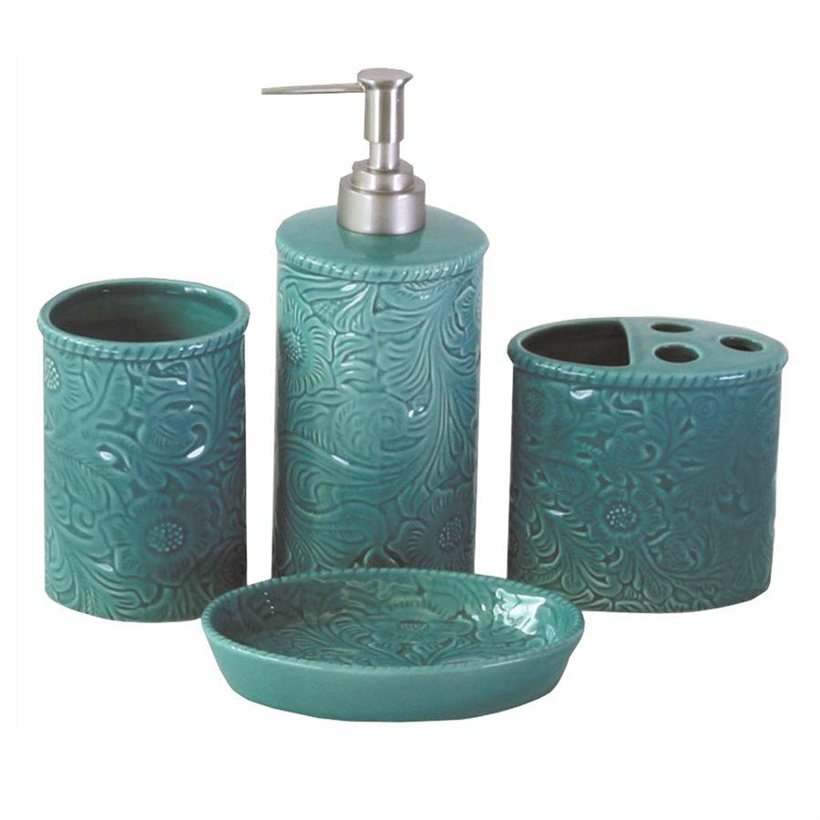 Savannah 4-Piece Bathroom Countertop Accessory Set - Soap Dispenser, Toothbrush Holder, Tumbler & Tray - Modern Vanity Organizer for Bathroom Decor and Storage