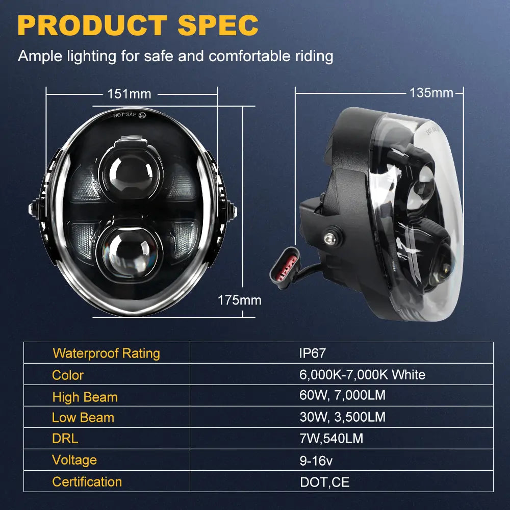 High-Performance LED Headlight with High/Low Beam & DRL for Harley Davidson VRSCAW V-Rod Breakout - Perfect for Night Riding & Enhanced Visibility
