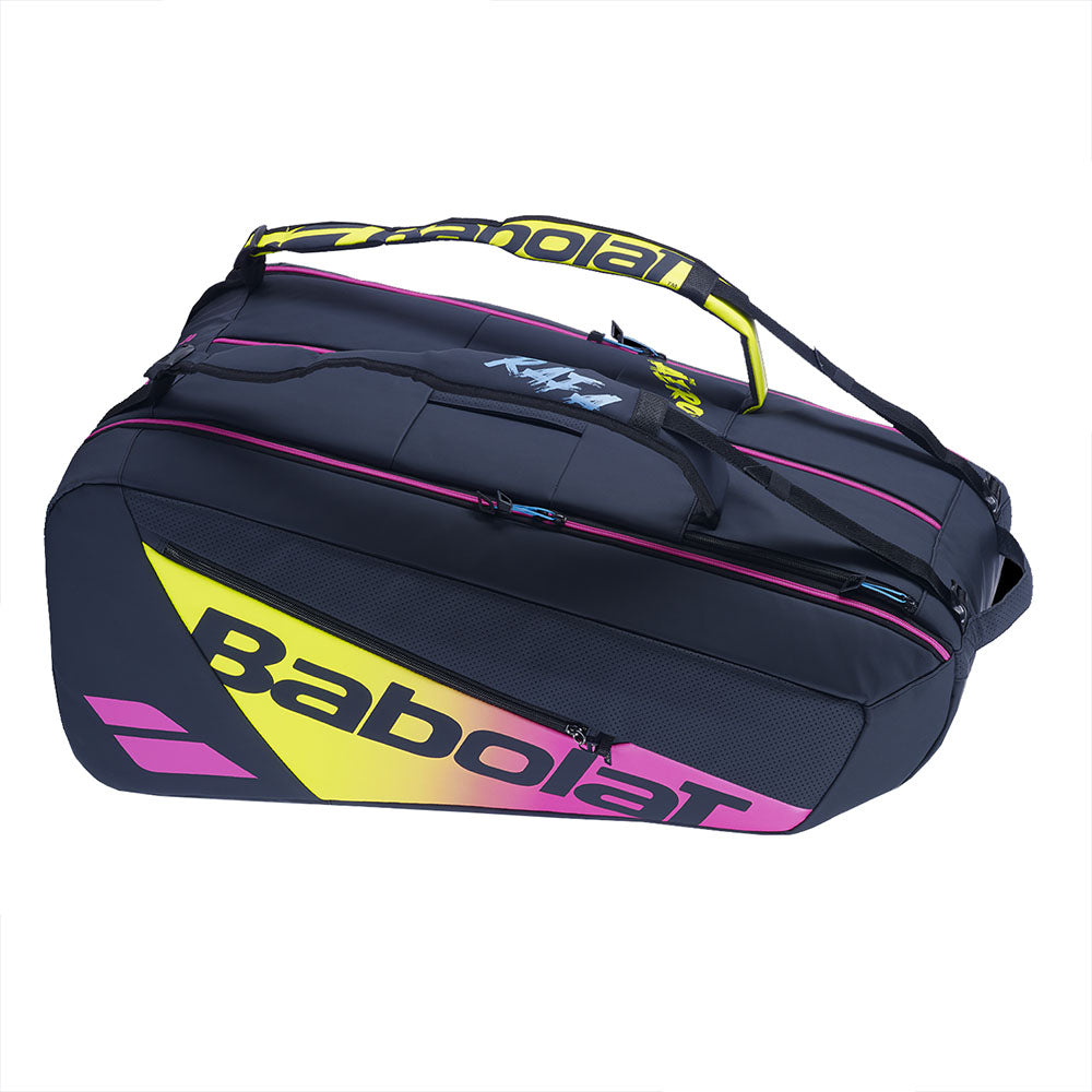 Babolat Pure Aero Rafa 12 Pack Tennis Racquet Bag - Black/Yellow/Pink for Men & Women | Durable Tennis Gear for Tournaments & Practice Sessions