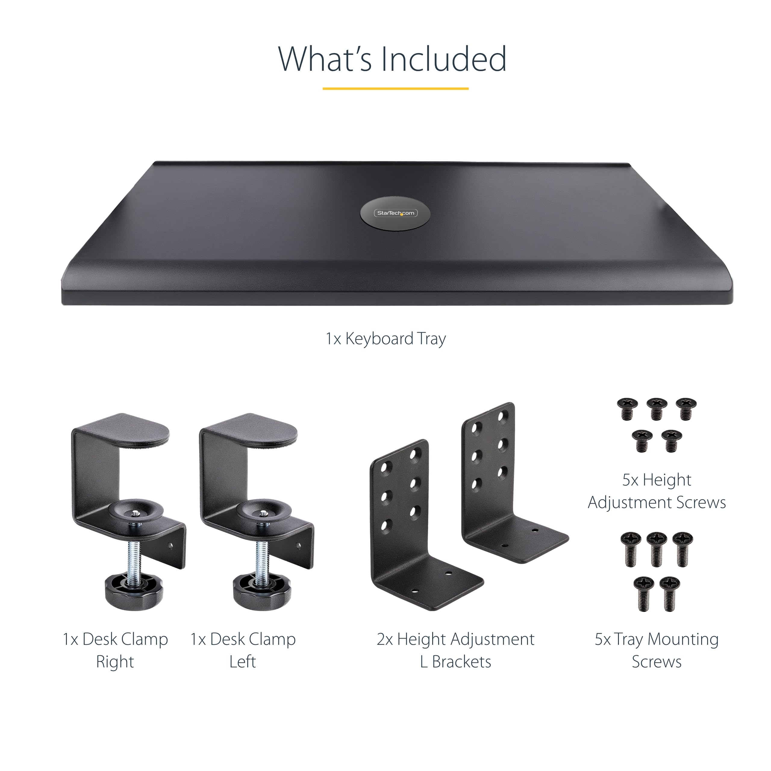 StarTech.com Under Desk Keyboard Tray - Ergonomic Clamp-On Keyboard Holder with Adjustable Height & Sliding Drawer for Mouse (Supports Up to 26.5lbs/12kg) | Perfect for Home Office, Gaming Setup & Workspace Organization | TAA Compliant