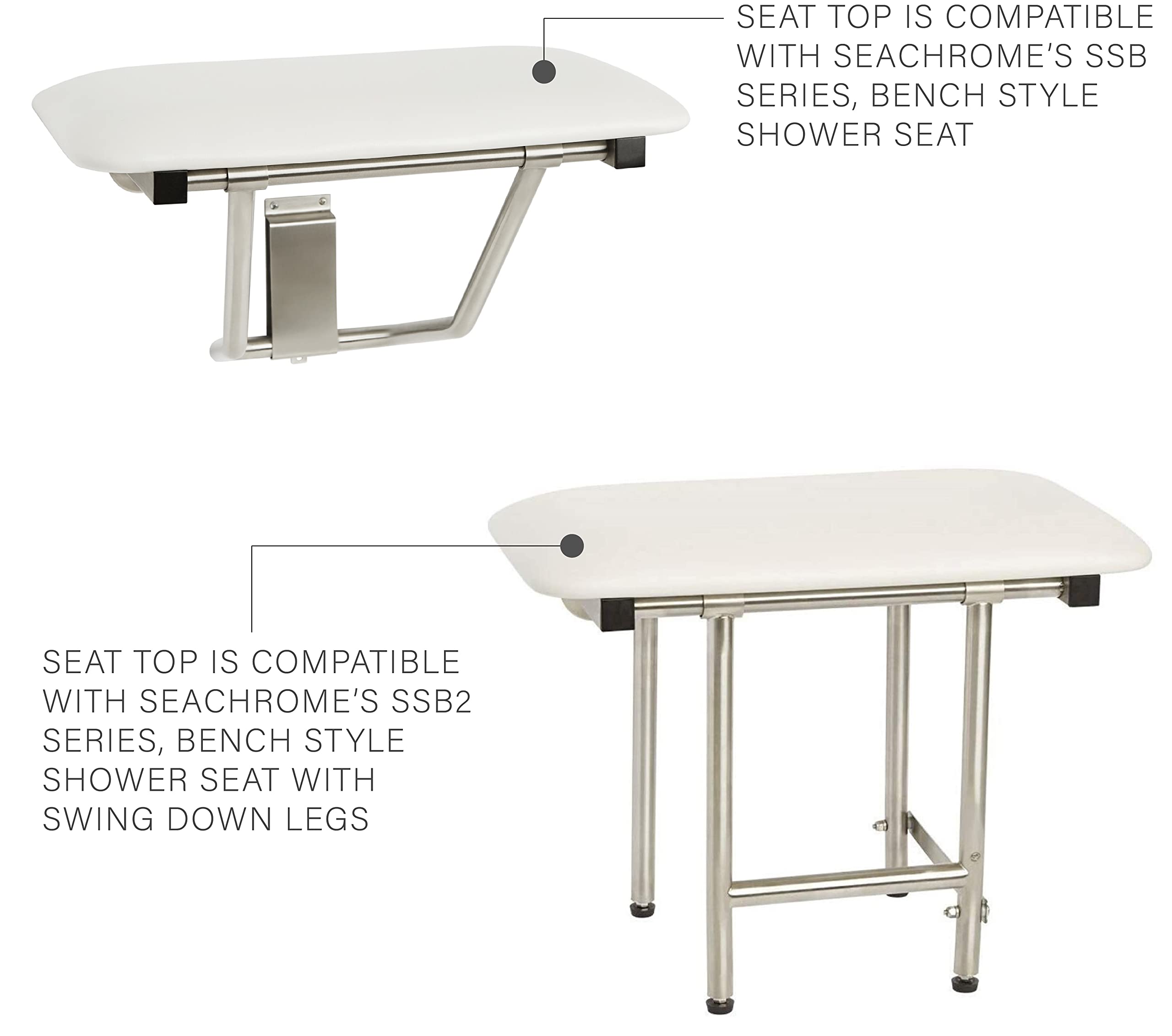 Seachrome P-B180135-NW White Replacement Cushion Shower Seat Top - Non-Slip Bathroom Safety Accessory for Elderly & Disabled