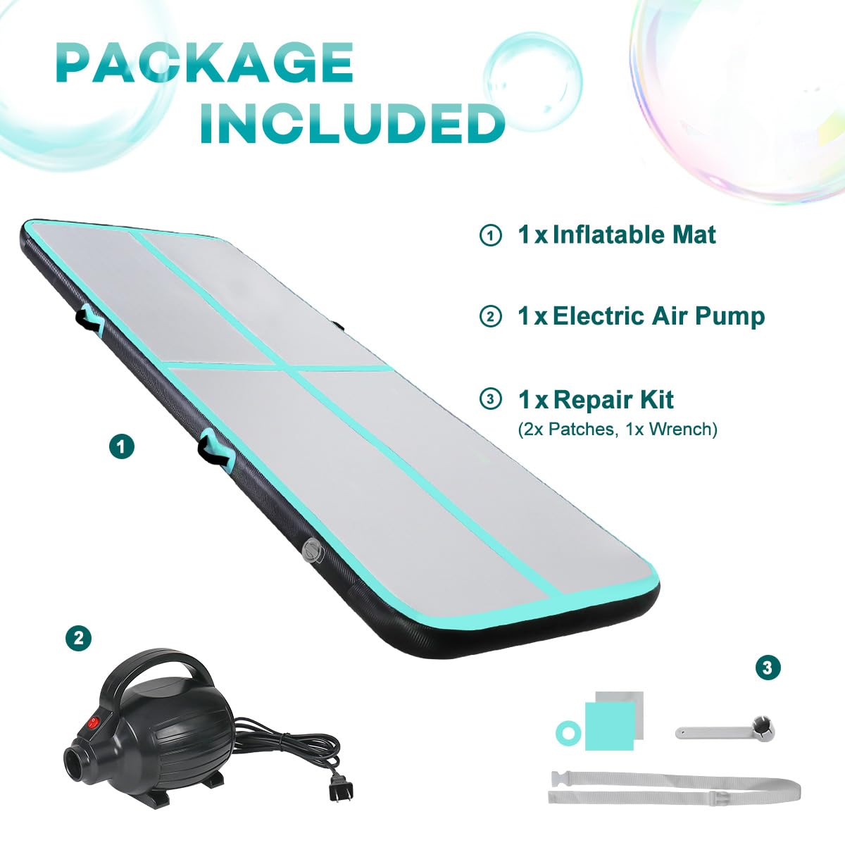 Inflatable Gymnastics Air Tumbling Track Mat - 6ft/10ft/13ft/16ft/20ft Sizes with Electric Air Pump - Portable Training Mat for Kids & Adults - Perfect for Home, Outdoor, Cheerleading, Yoga & Water Park Activities