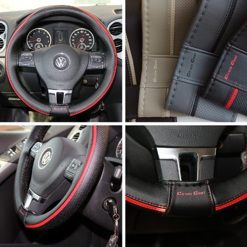 Premium Black & Red PVC Leather Steering Wheel Cover | Universal Fit 14.5