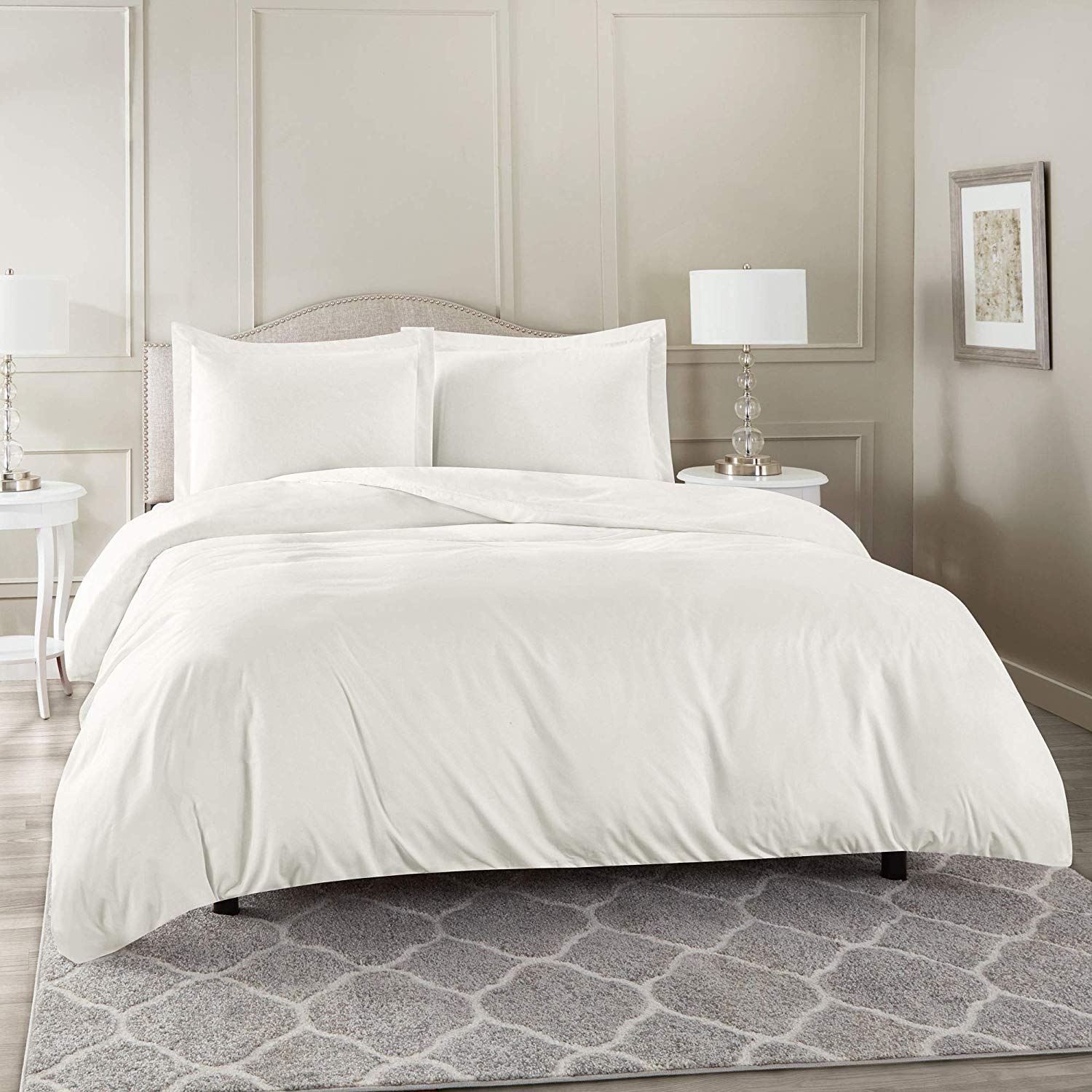 Premium 2-Piece 300 GSM Organic Cotton Duvet Cover Set - 600 Thread Count Soft Bedding Collection (Ivory, Full/Queen Size) for Cozy Bedroom Decor & Luxury Hotel-Style Comfort