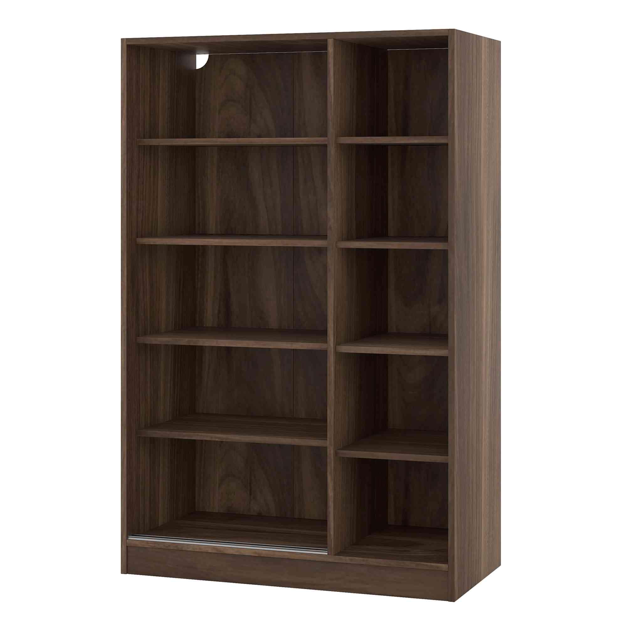 ATY Freestanding Wardrobe Closet with Storage Shelves & Hanging Rod - 2 Sliding Doors Clothes Organizer Armoire for Bedroom - Walnut Finish | Perfect for Small Spaces, Apartment Storage & Bedroom Organization